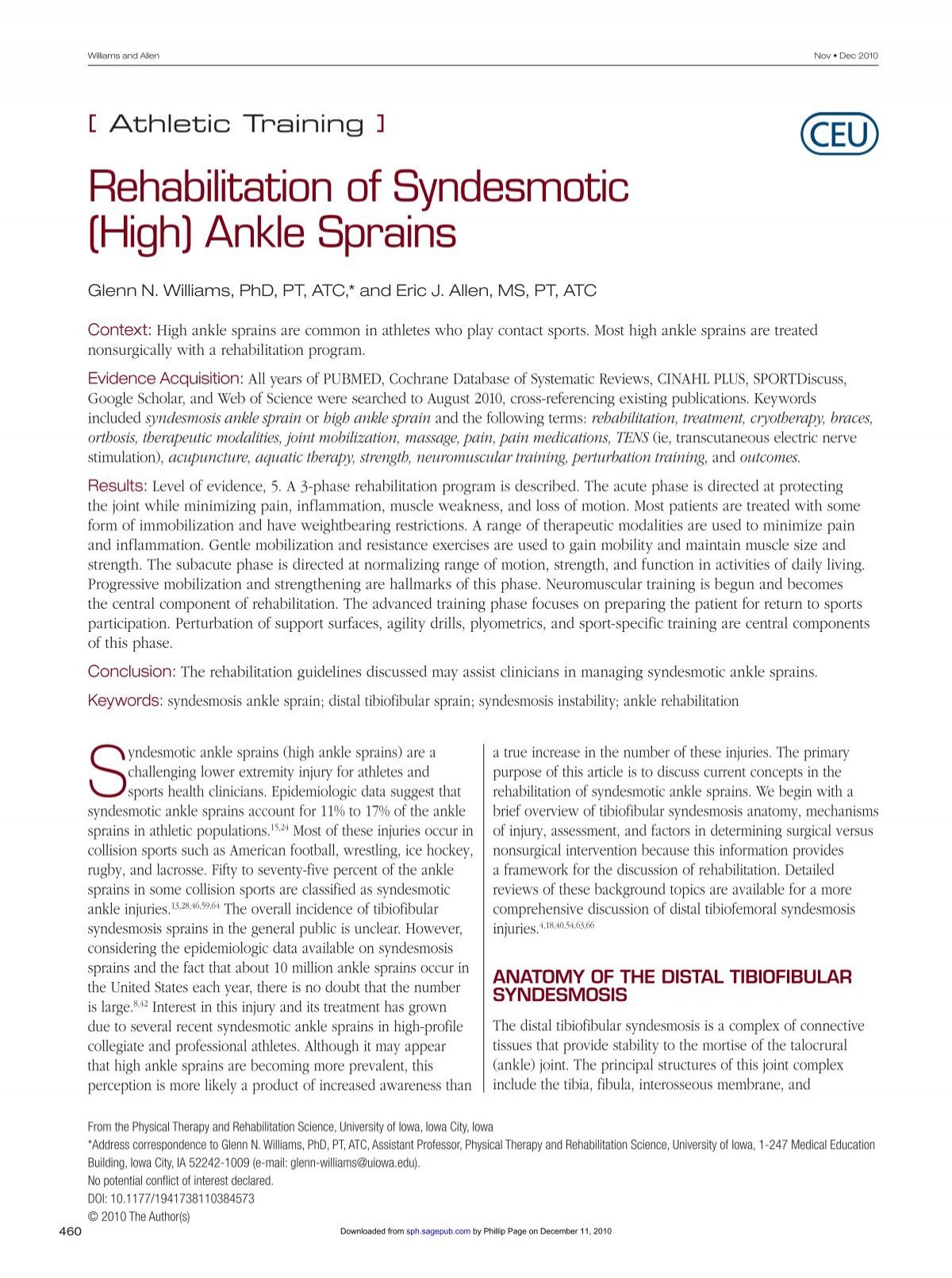 Rehabilitation of Syndesmotic (High) Ankle Sprains