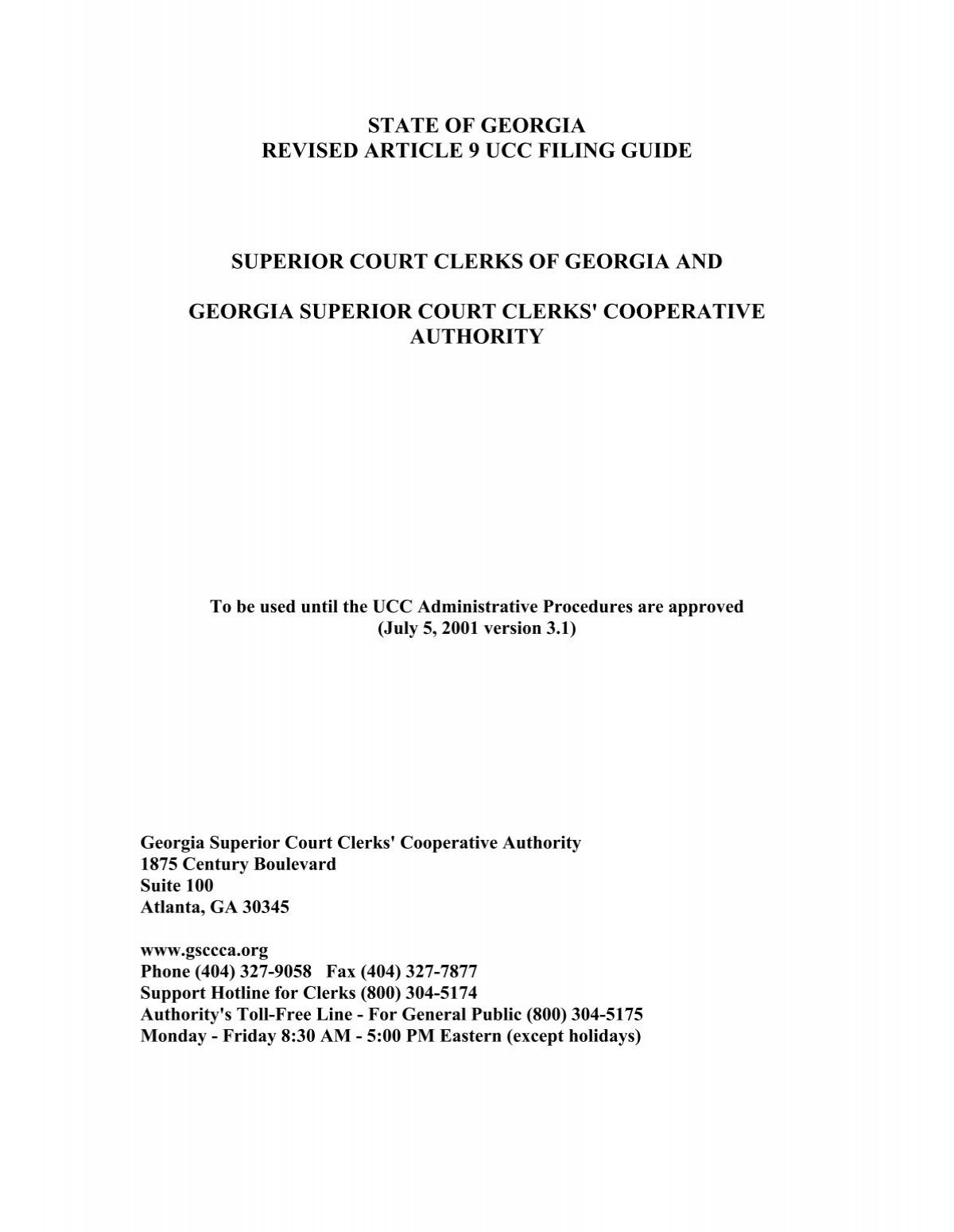 Article 9 UCC Filing Guide Georgia Superior Court Clerks