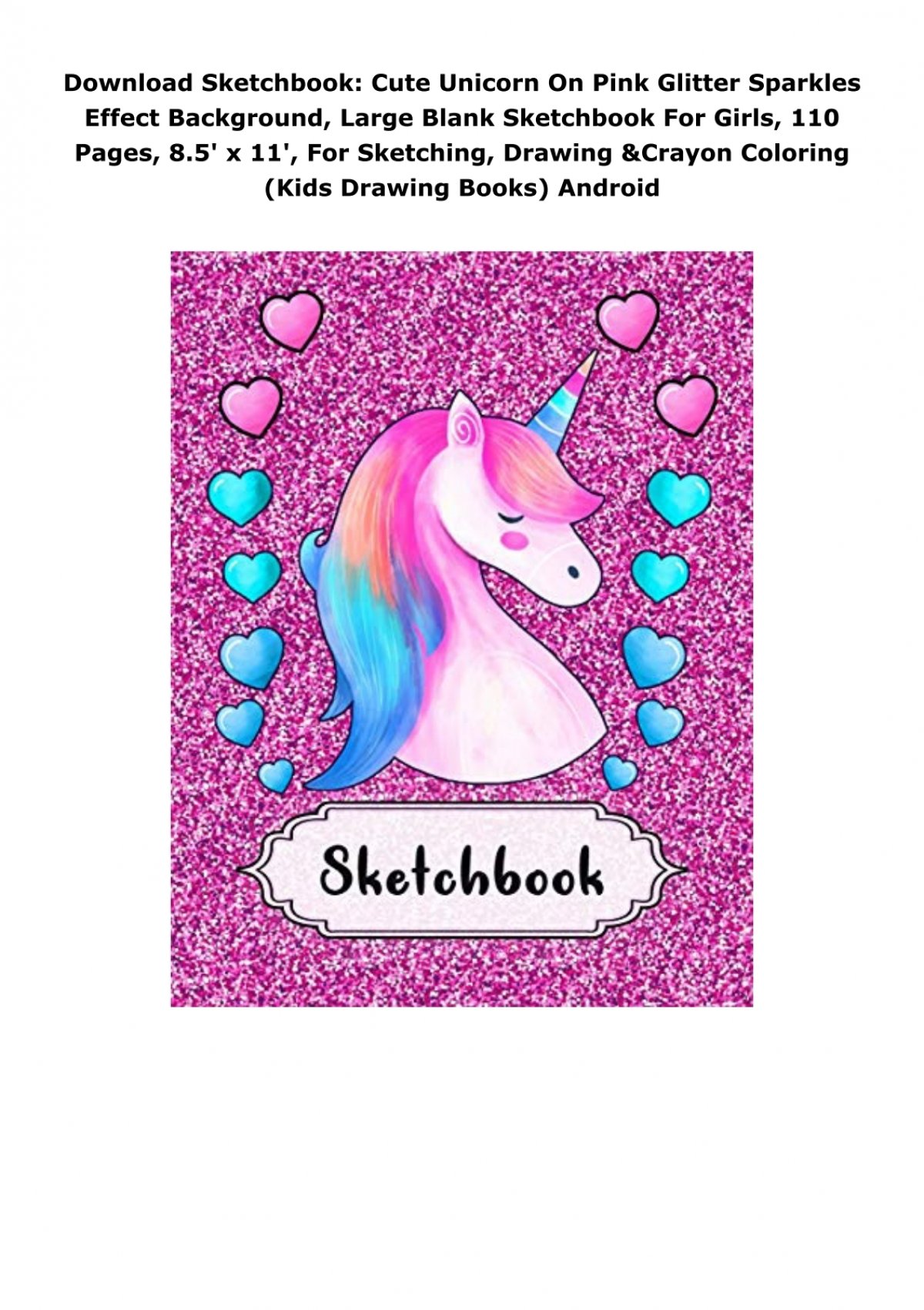 Sketchbook: Cute Unicorn On Pink Glitter Effect Background, Large