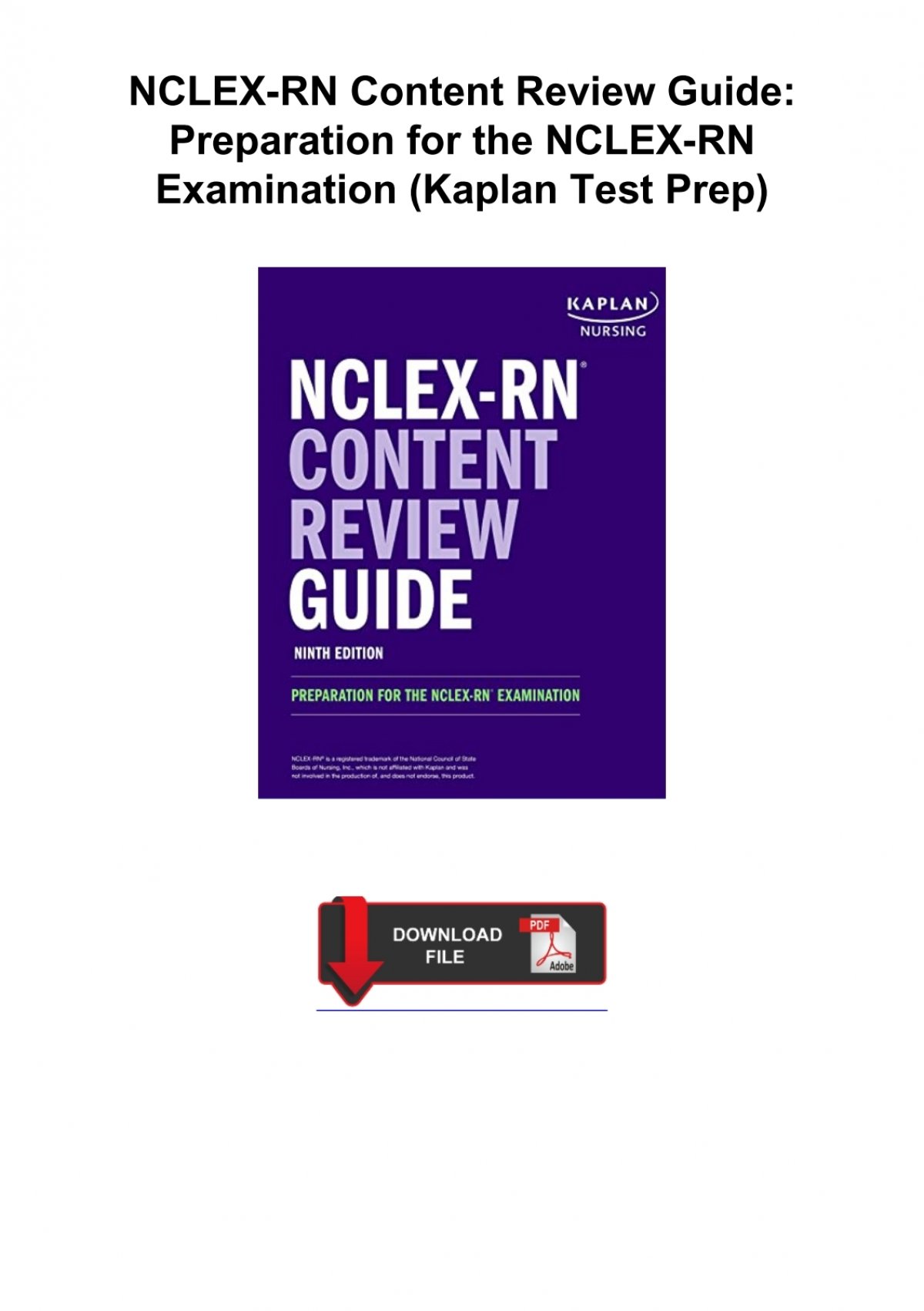 NCLEX-RN Content Review Guide by Kaplan, Paperback