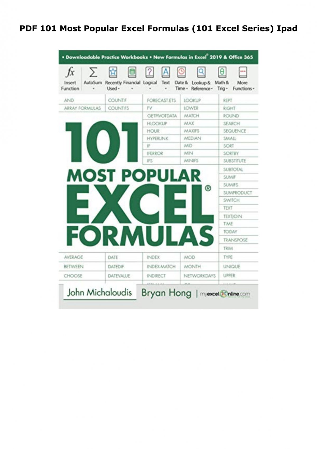 Pdf 101 Most Popular Excel Formulas 101 Excel Series Ipad 9567