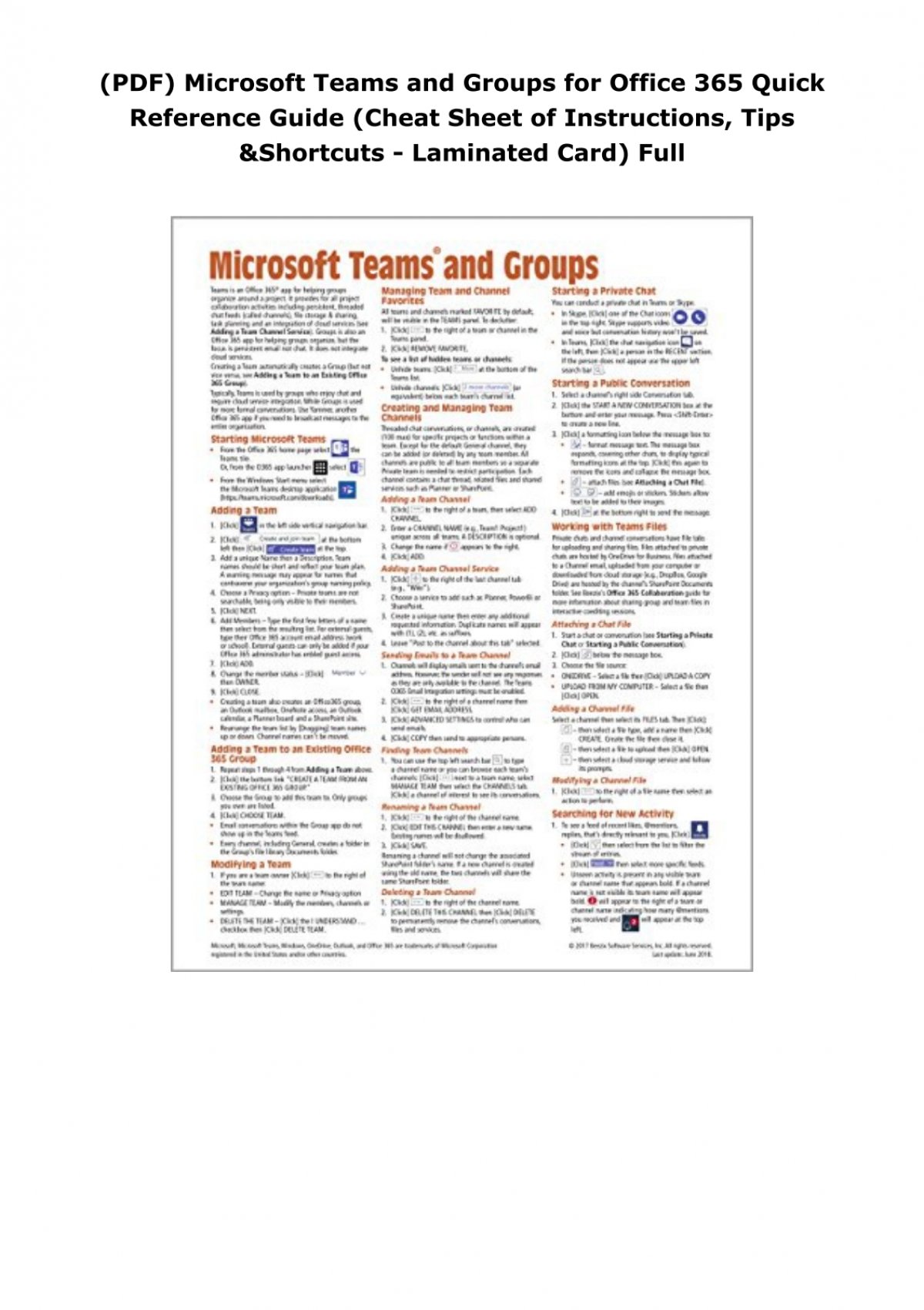 Pdf Microsoft Teams And Groups For Office 365 Quick Reference Guide Cheat Sheet Of 8119