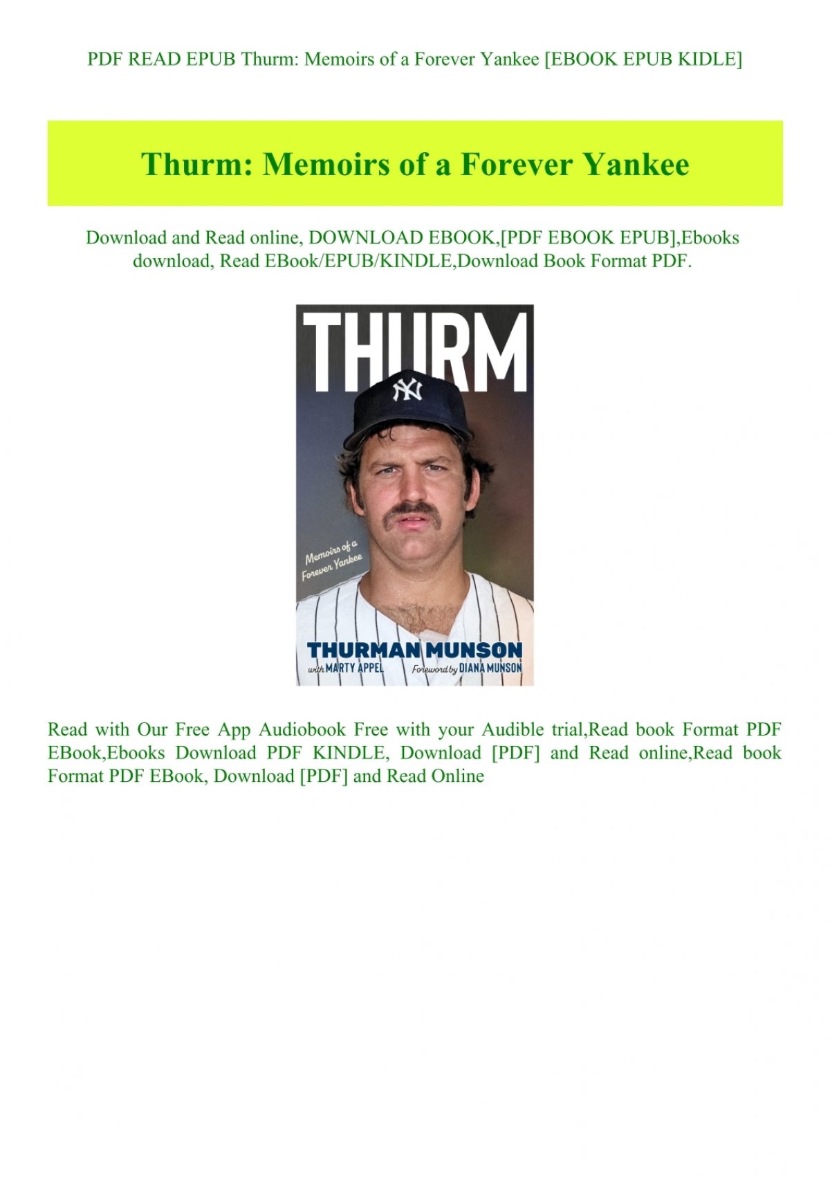 Thurm: Memoirs of a Forever Yankee: Munson, Thurman, Appel, Marty