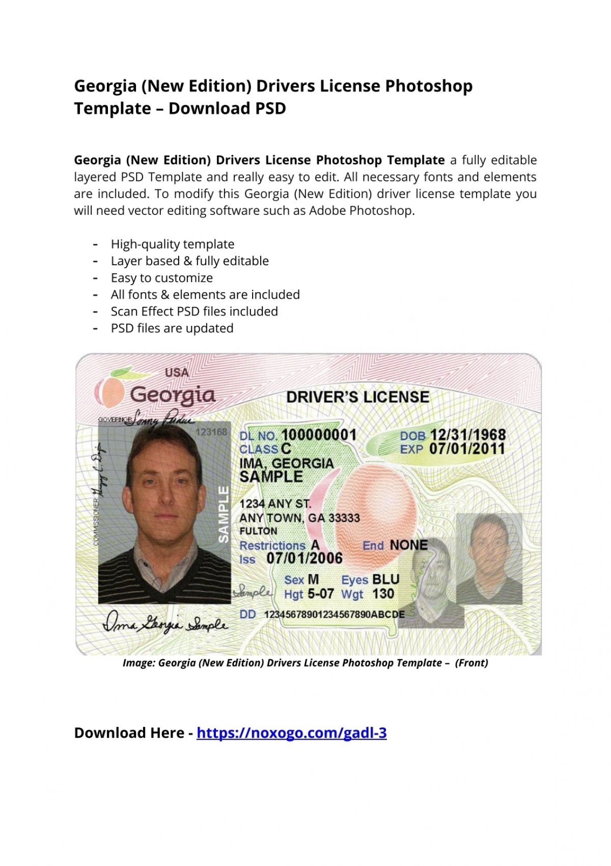 Georgia Drivers License Psd Template New Edition Download Photoshop