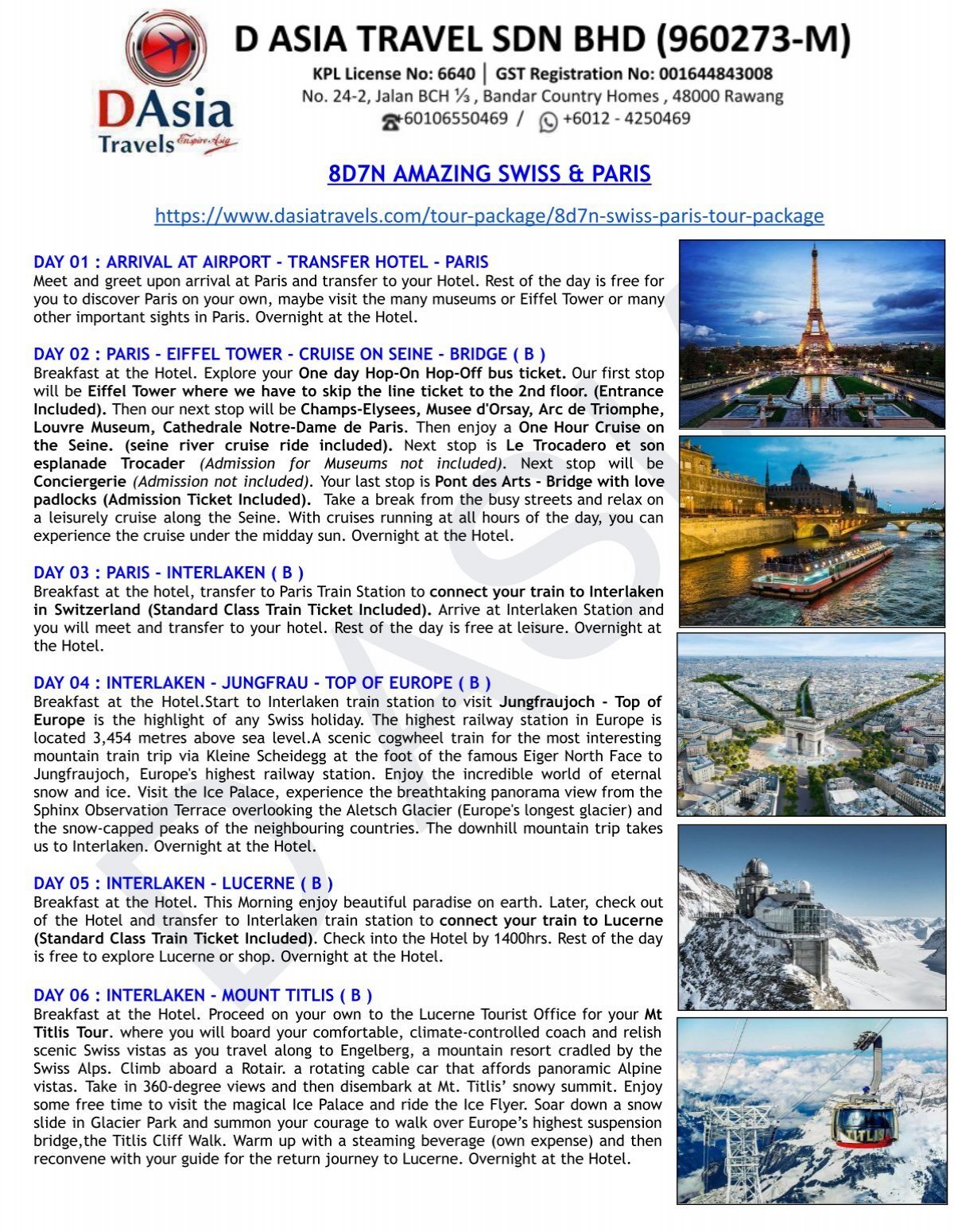 switzerland tour package from malaysia 2023