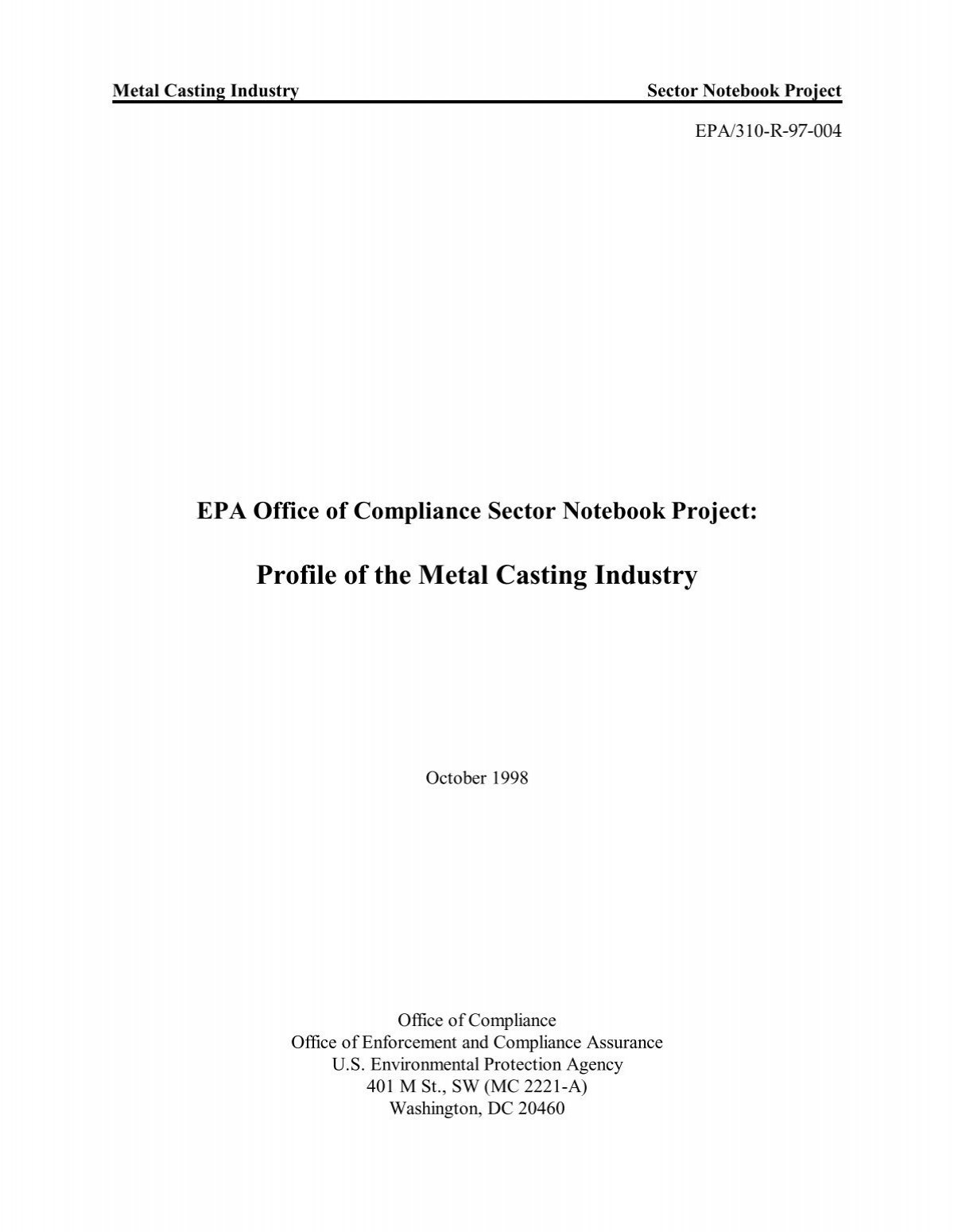 EPA Office of Compliance Sector Notebook Project - Profile of the