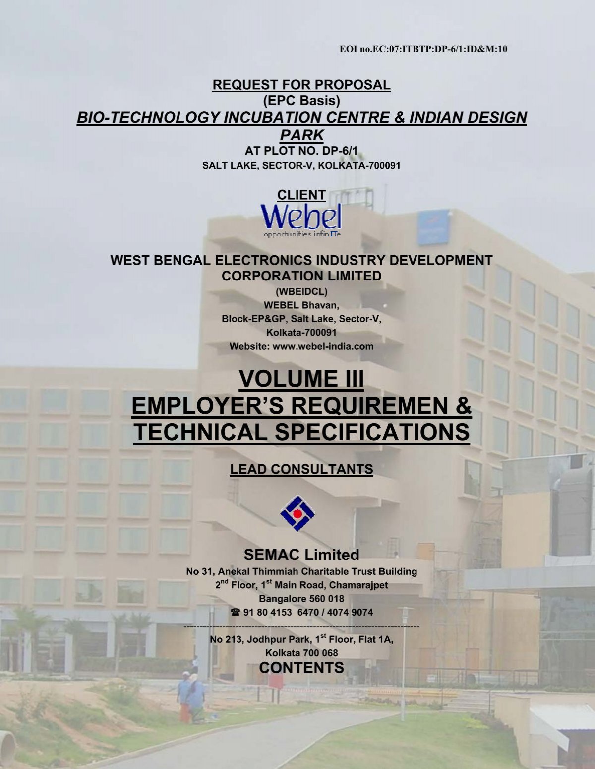 volume iii employer's requiremen & technical specifications - Webel