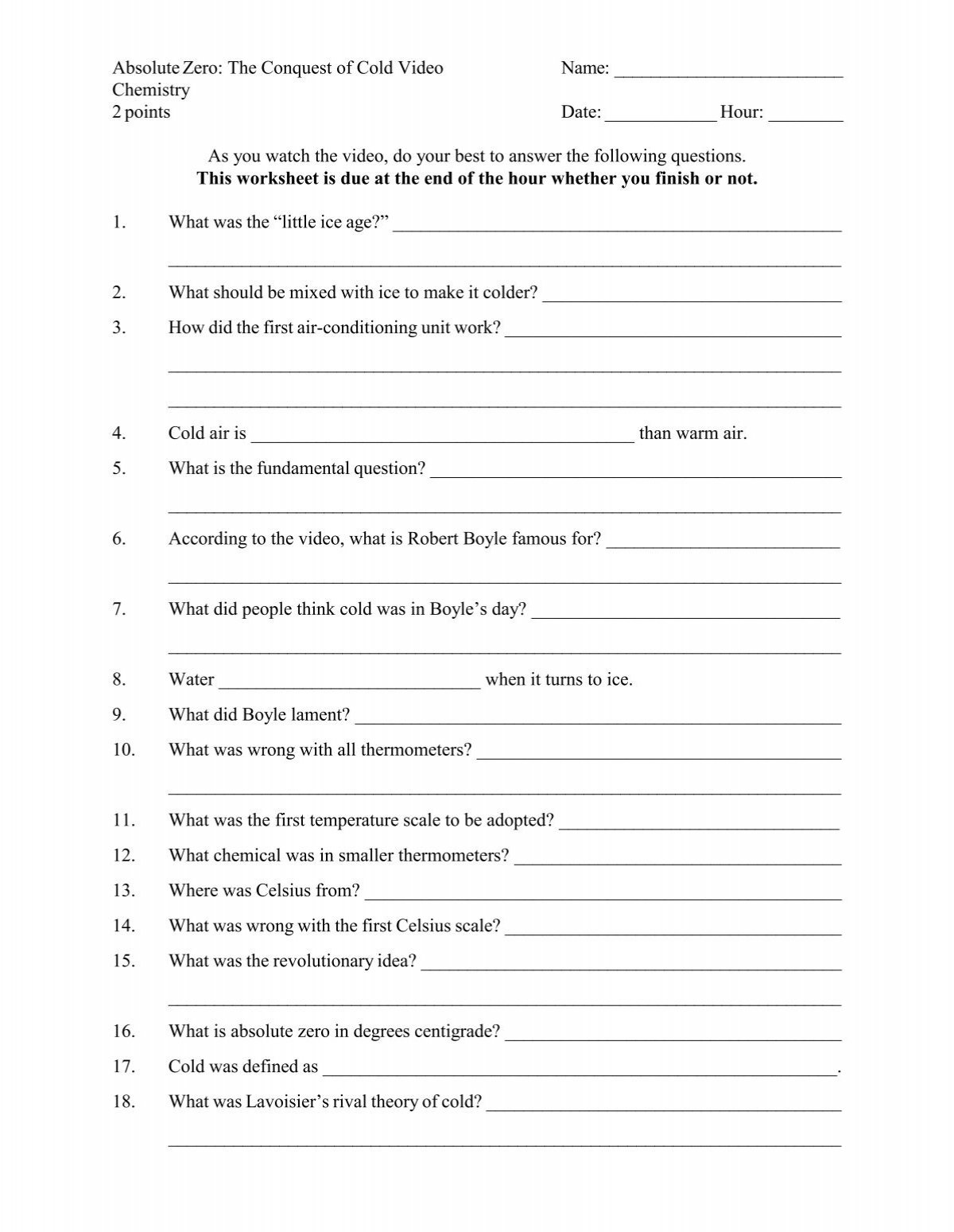 Nova Absolute Zero The Conquest Of Cold Worksheet Answer Key