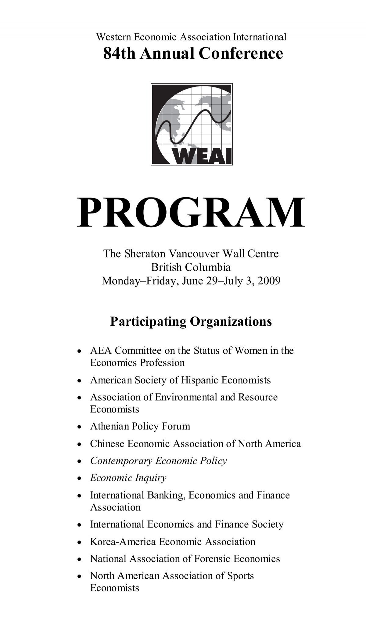 WEAI Program 2009 - Western Economic Association International