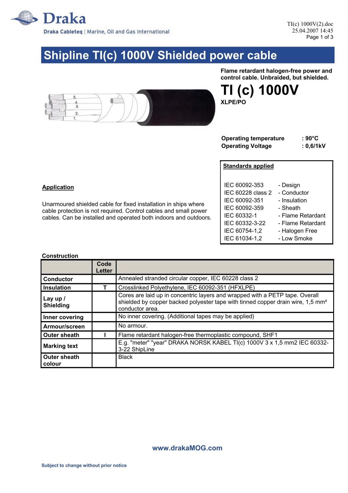 TI(c) 1000V - Draka norsk kabel