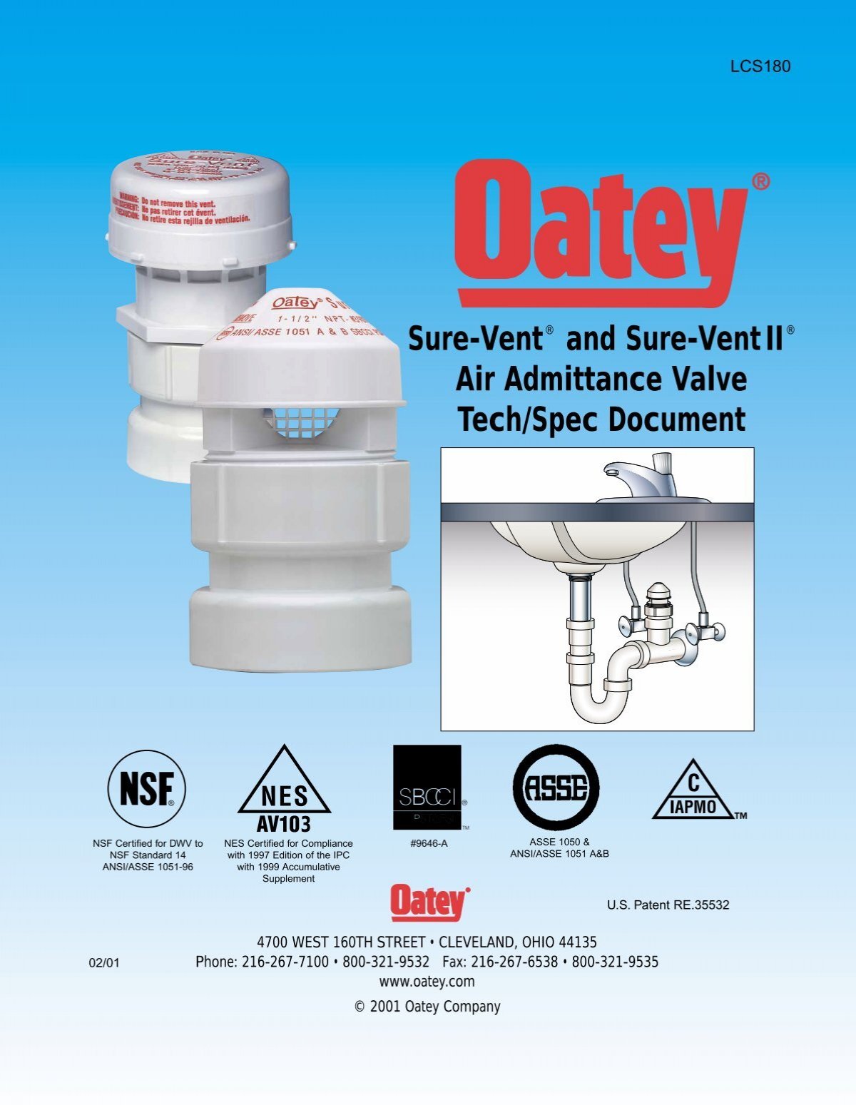 Sure-Vent® and Sure-Vent II® Air Admittance Valve  - Oatey.com