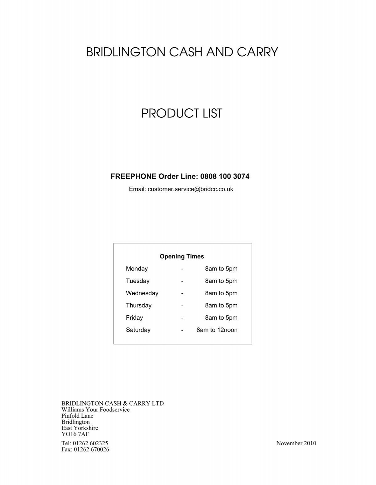 bridlington cash and carry product list - yourwilliams.co.uk