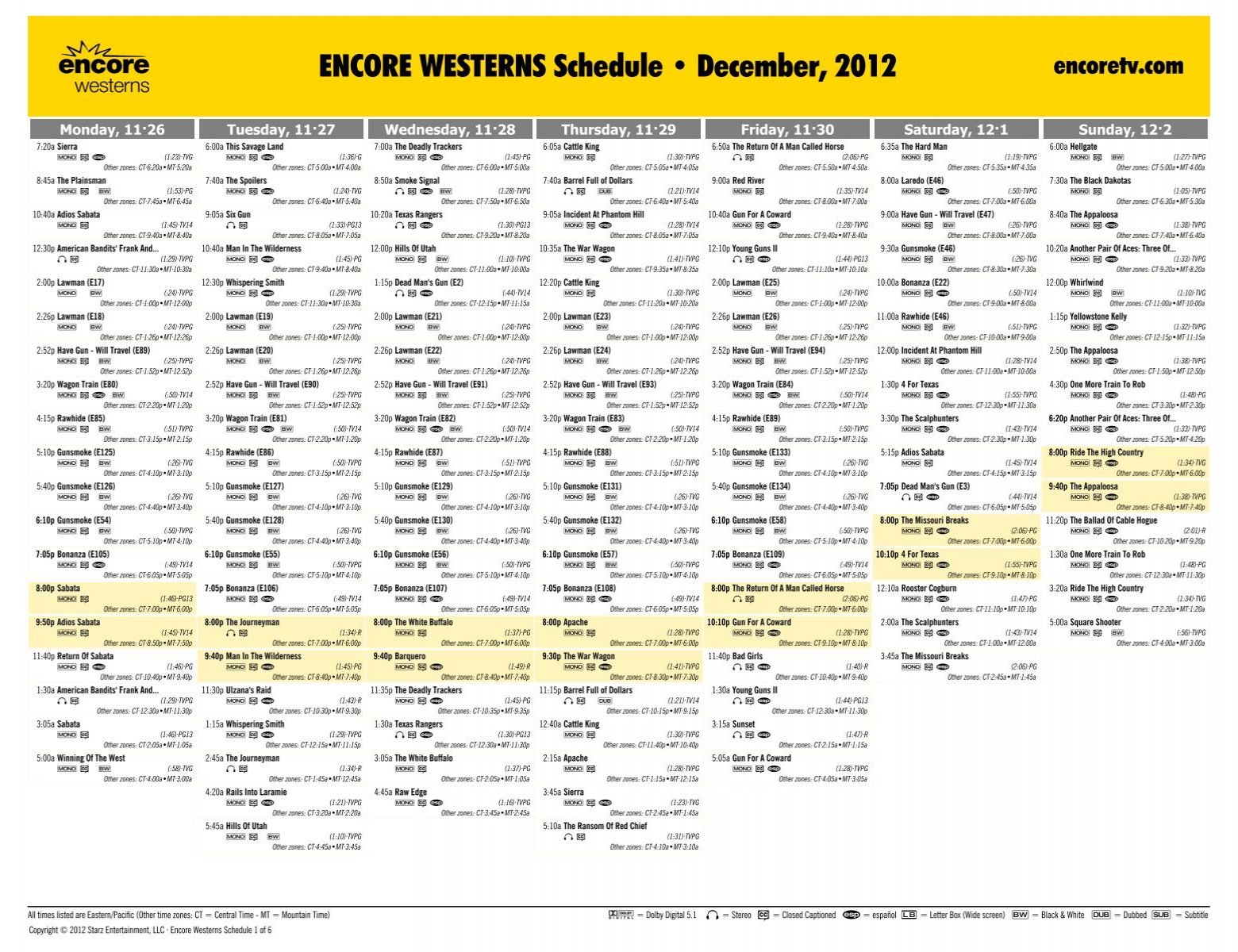 ENCORE WESTERNS Schedule - December, 2012 - Starz