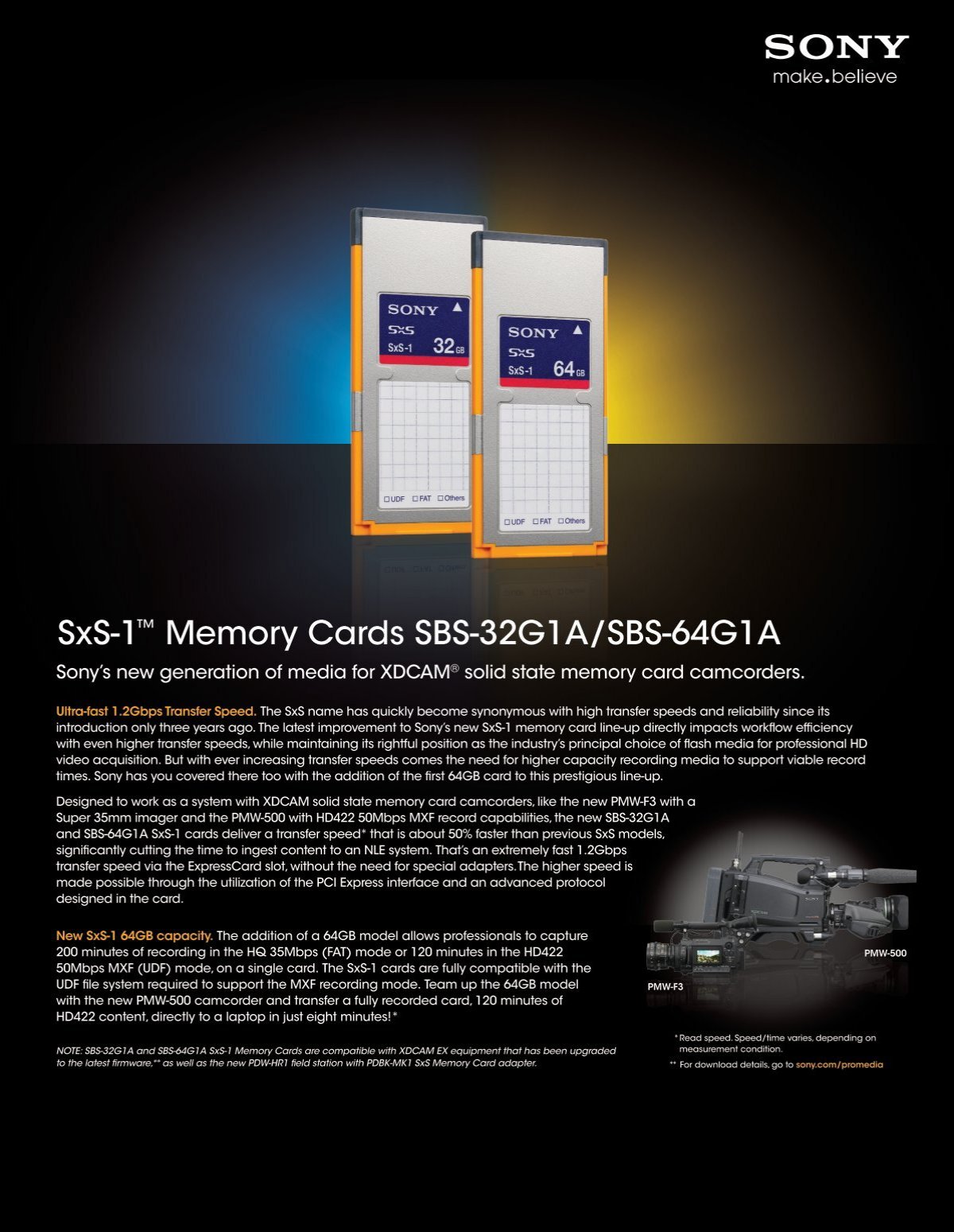 SxS-1™ Memory Cards SBS-32G1A/SBS-64G1A - Sony