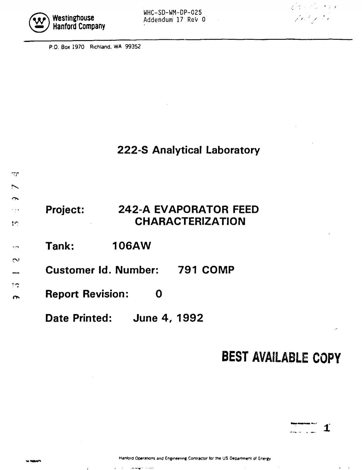 222 S Analytical Laboratory Project 242 A Hanford Site