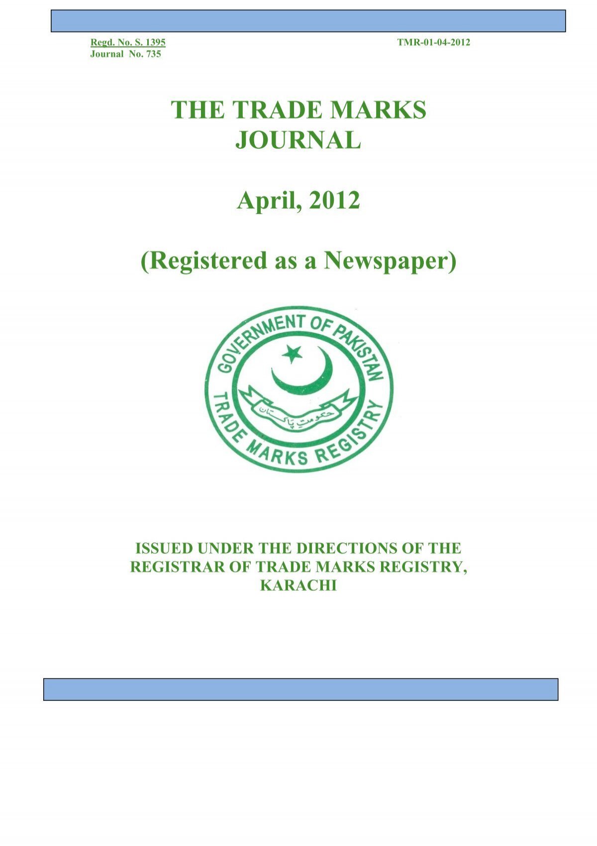 The Trade Marks Journal April 12 Ipo Pakistan