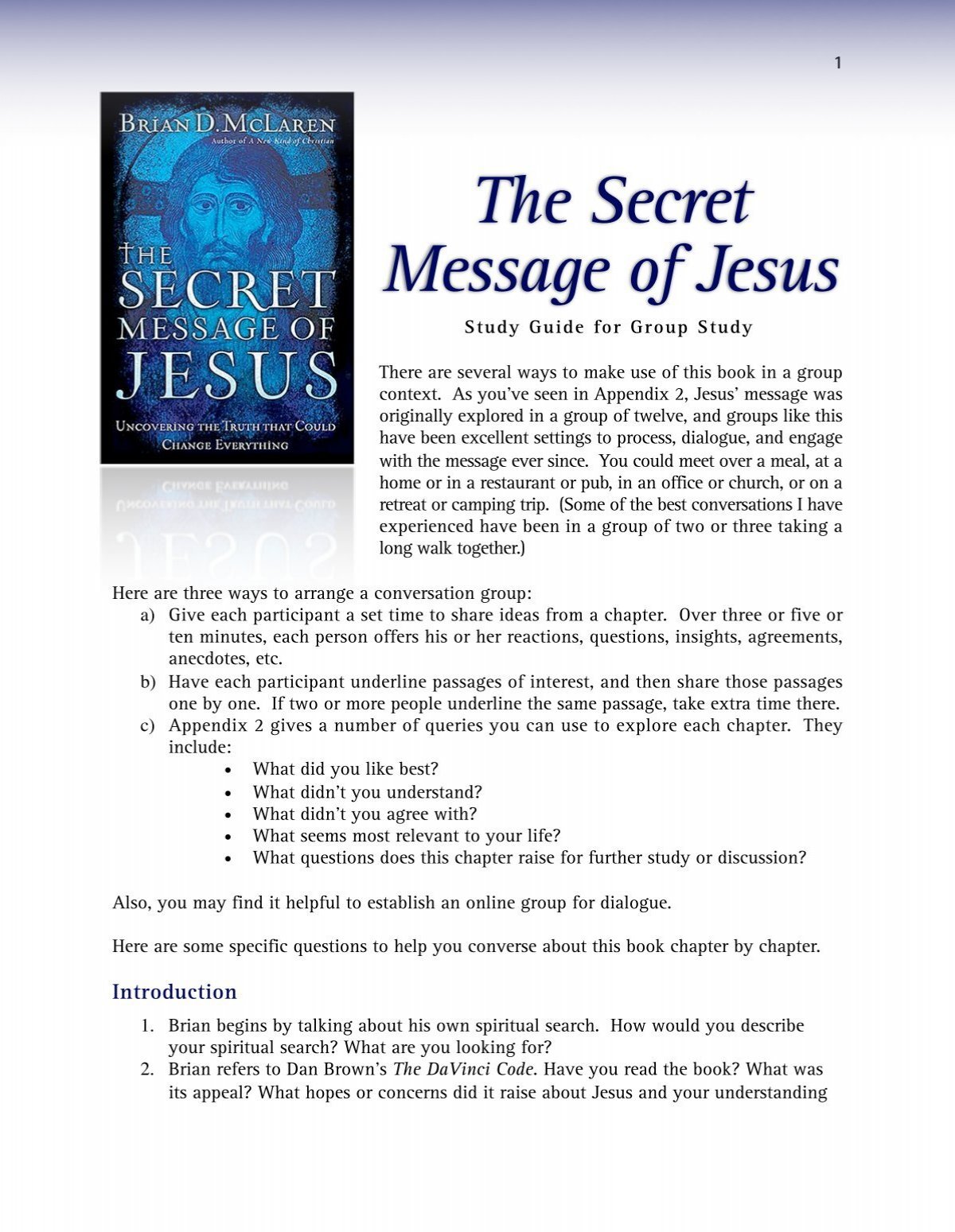 Secret Message Of Jesus Study Guide Brian Mclaren - 