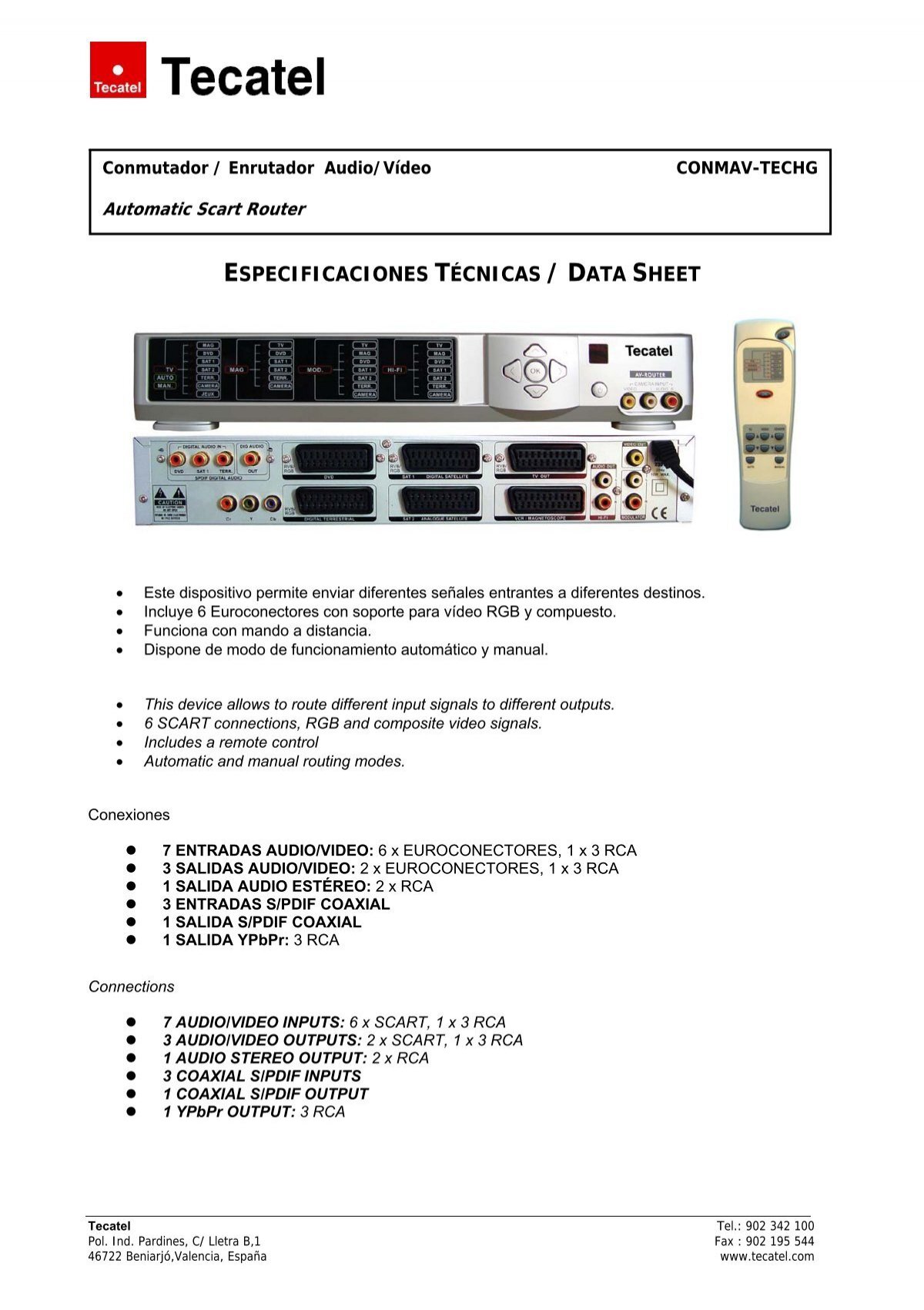 Cable Euroconector SCART a 6 RCA Salida Video TDT Analogico Video Audi
