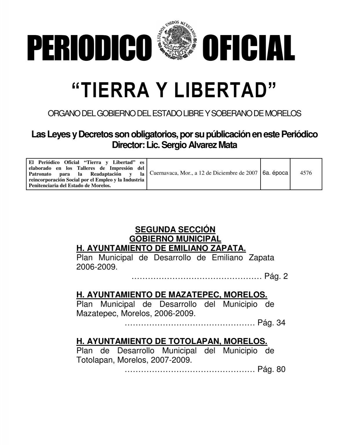 4576 2A sección - Periódico Oficial - Gobierno del Estado de Morelos