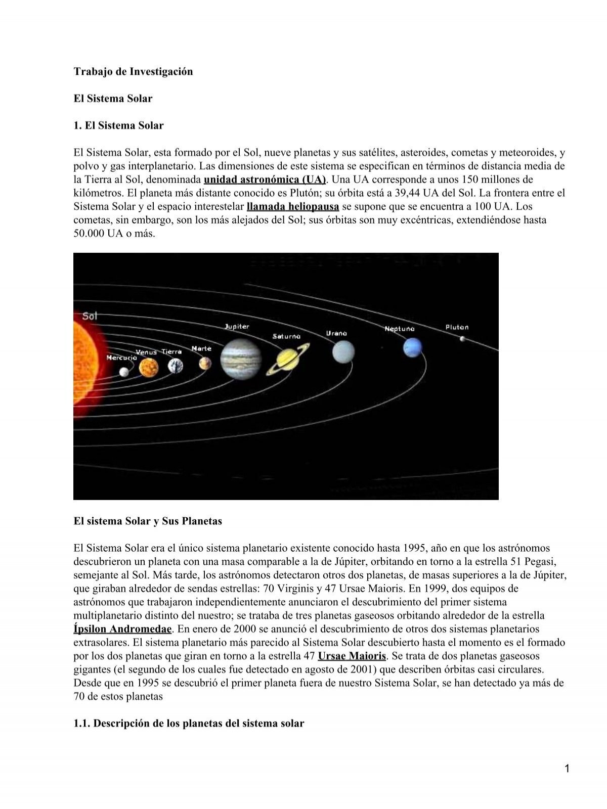 Trabajo de Investigación El Sistema Solar 1. El Sistema Solar El ...