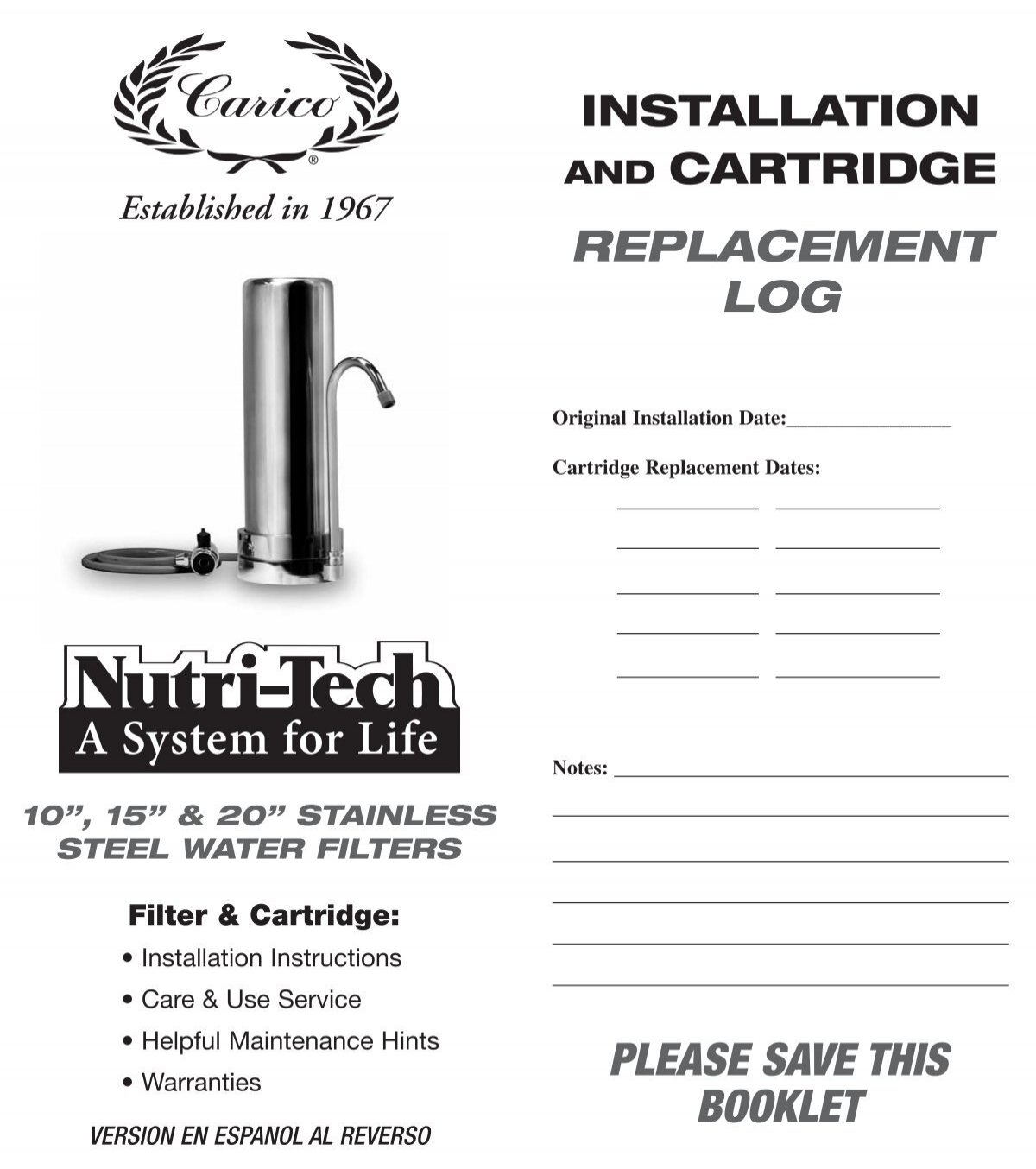 SS Water Filter Manual - Carico International, Inc.