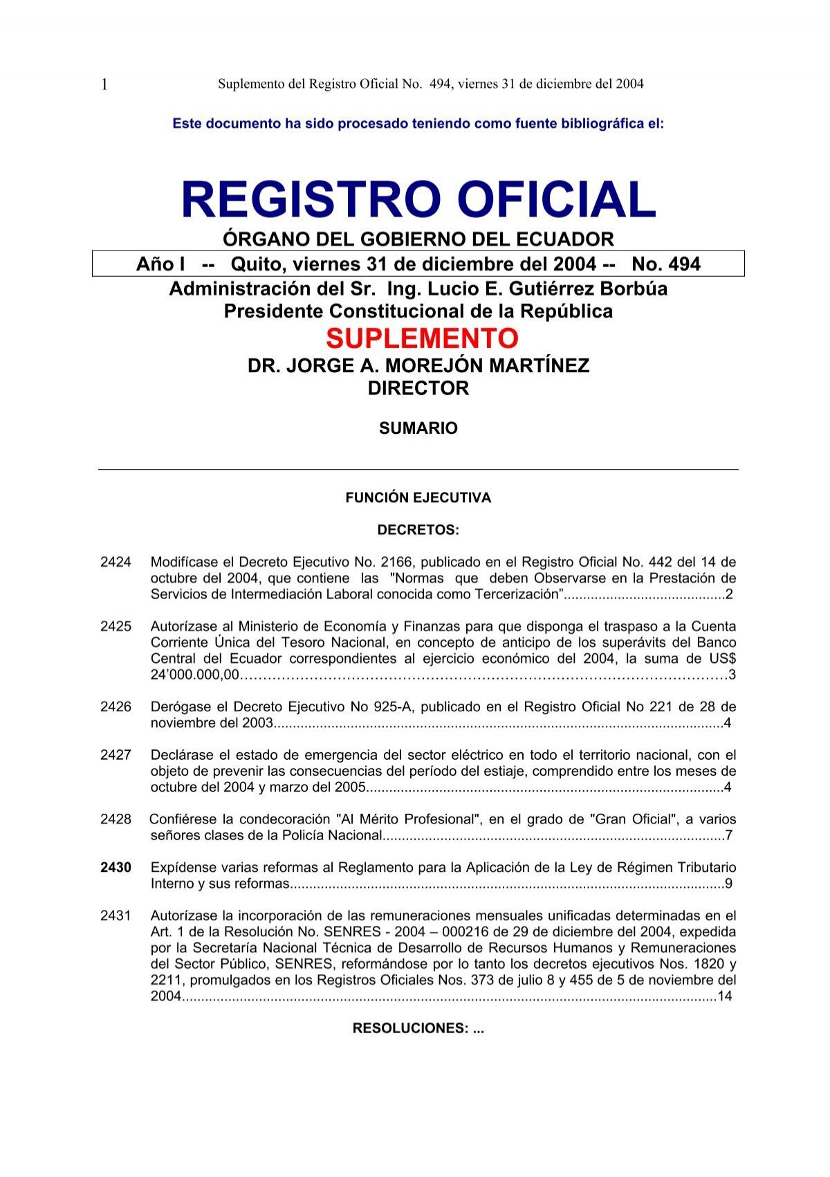 Registro Oficial. 1 De Marzo Del 2005