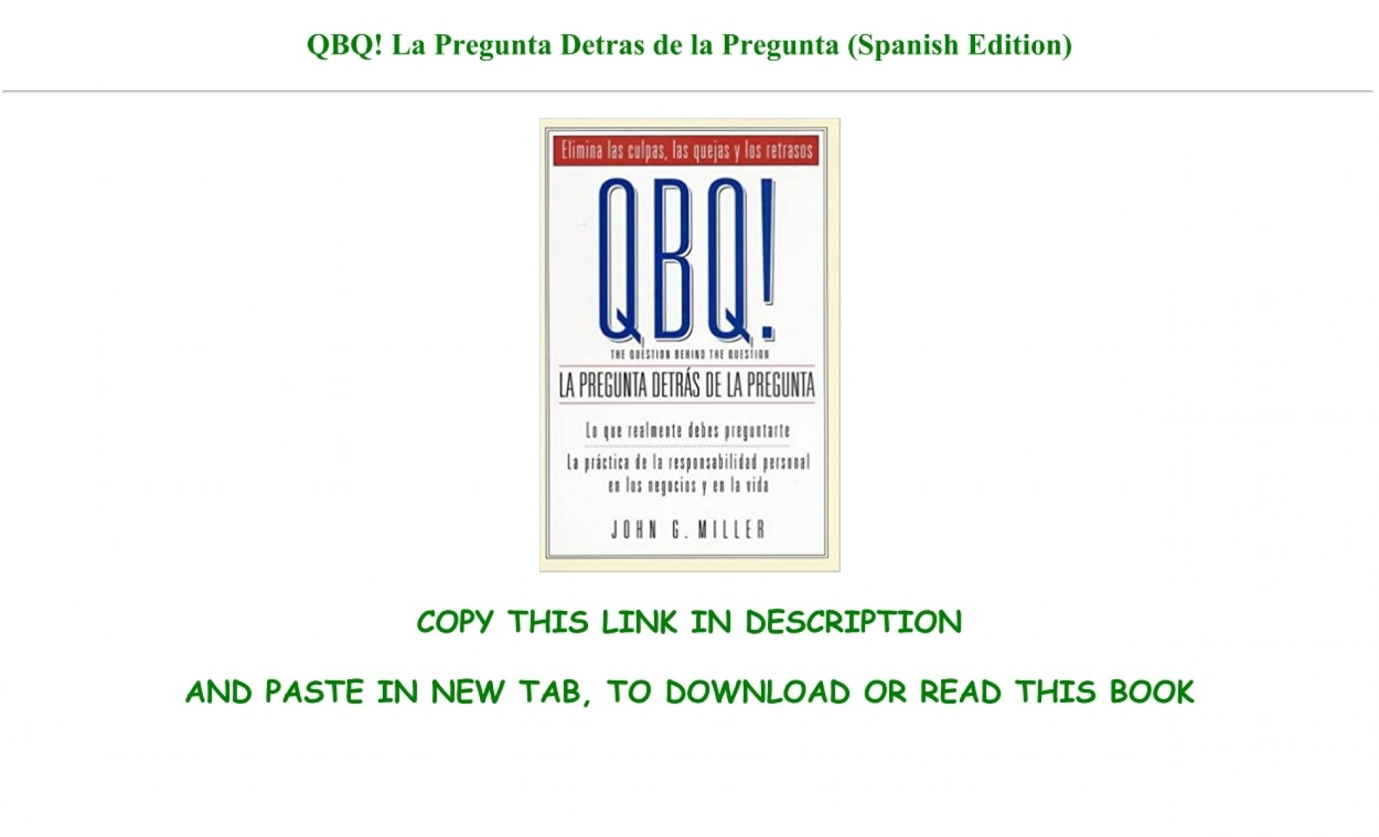 The QBQ! Book in Spanish! – QBQ!