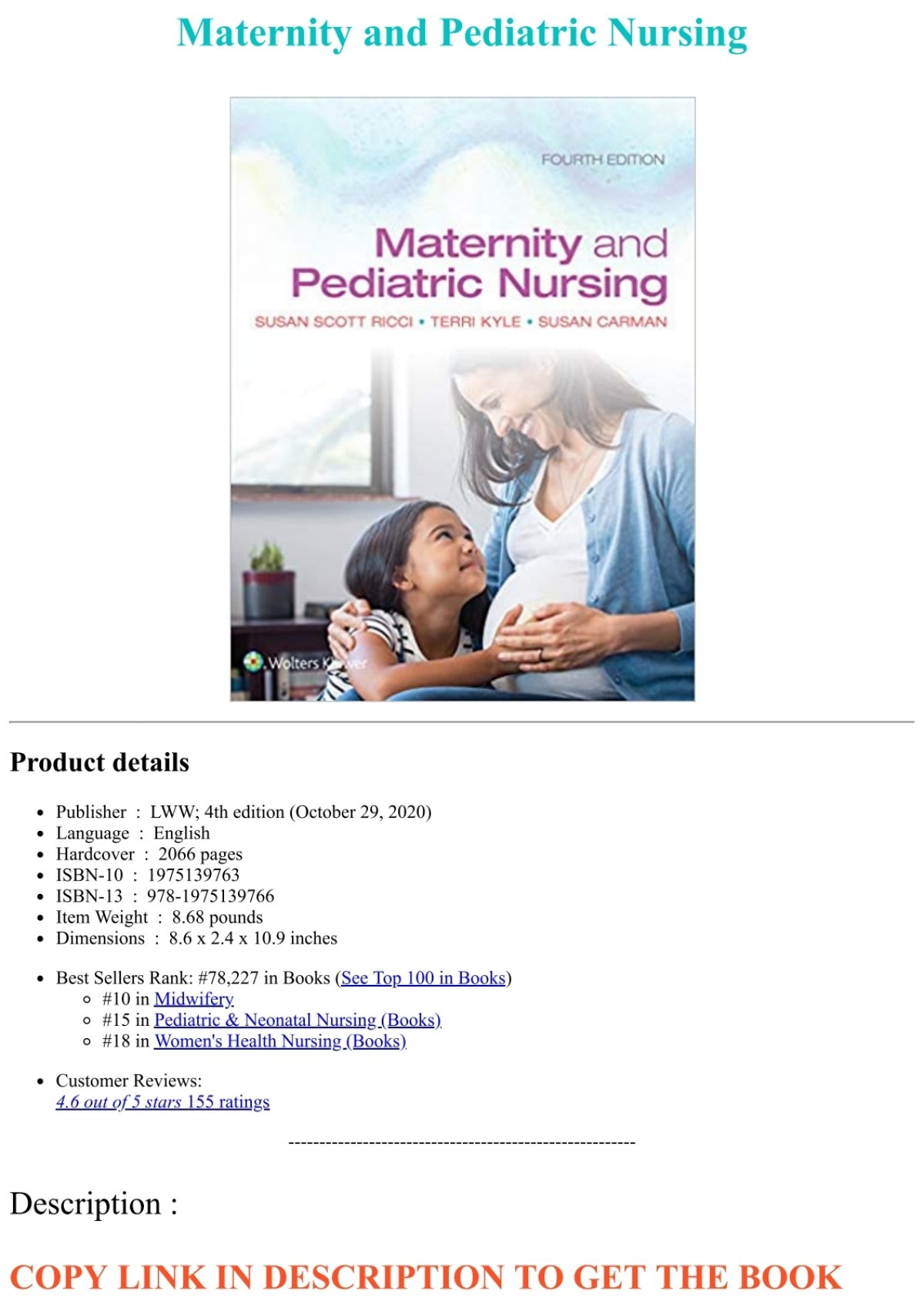 Maternity and Pediatric Nursing: 9781975139766: Medicine & Health Science  Books @