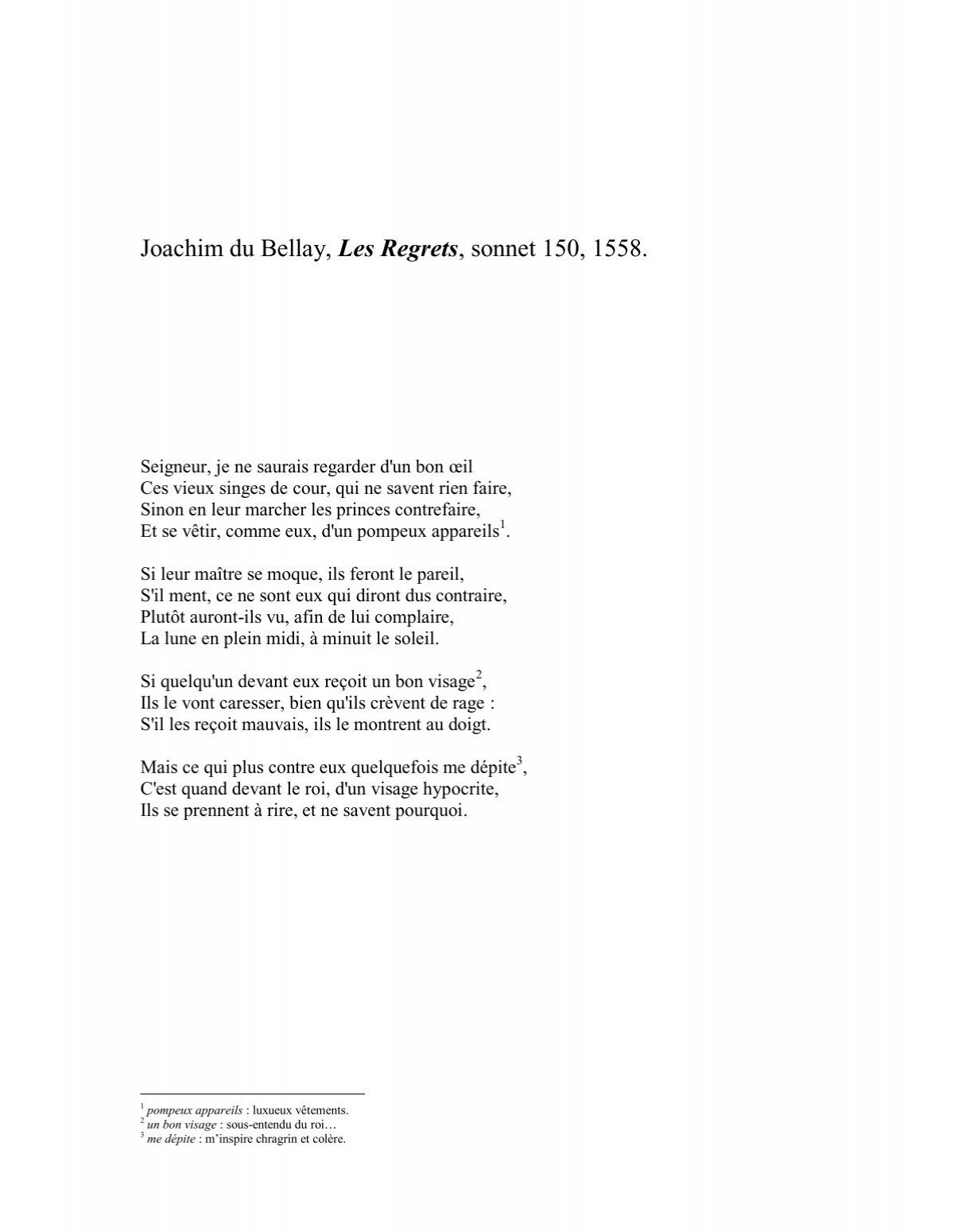 Joachim Du Bellay Les Regrets Sonnet 150 1558