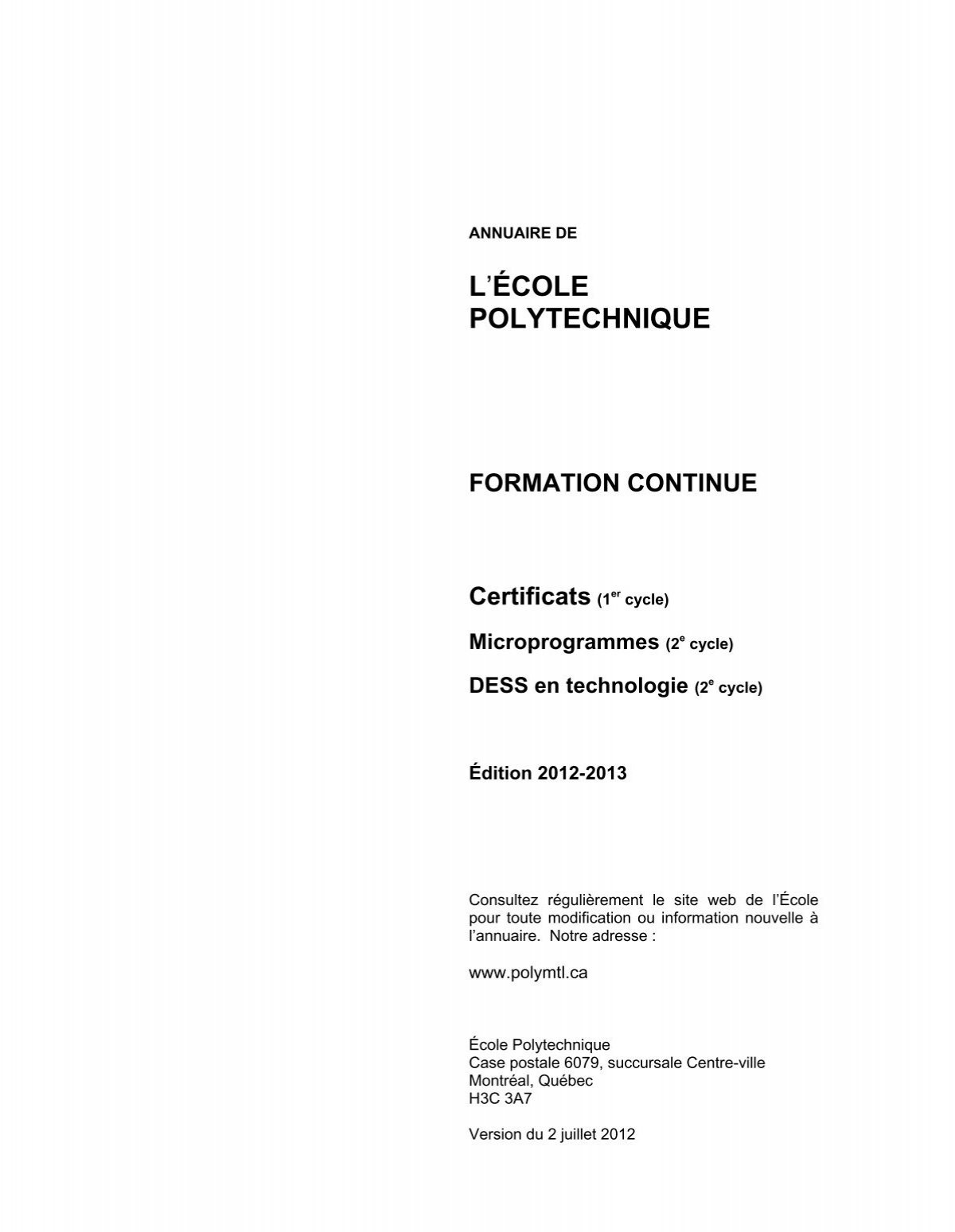 Certificat Ecole Polytechnique De Montreal