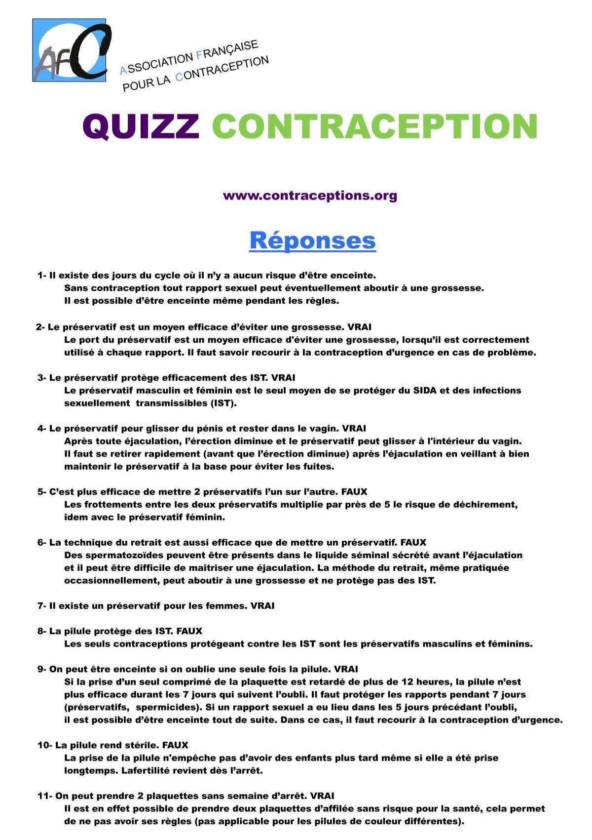 Quizz Contraception Guide Pratique Sur La Contraception