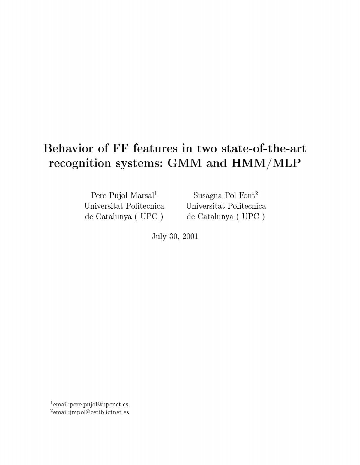 Behavior Of Ff Features In Two State Of The Art Recognition Systems