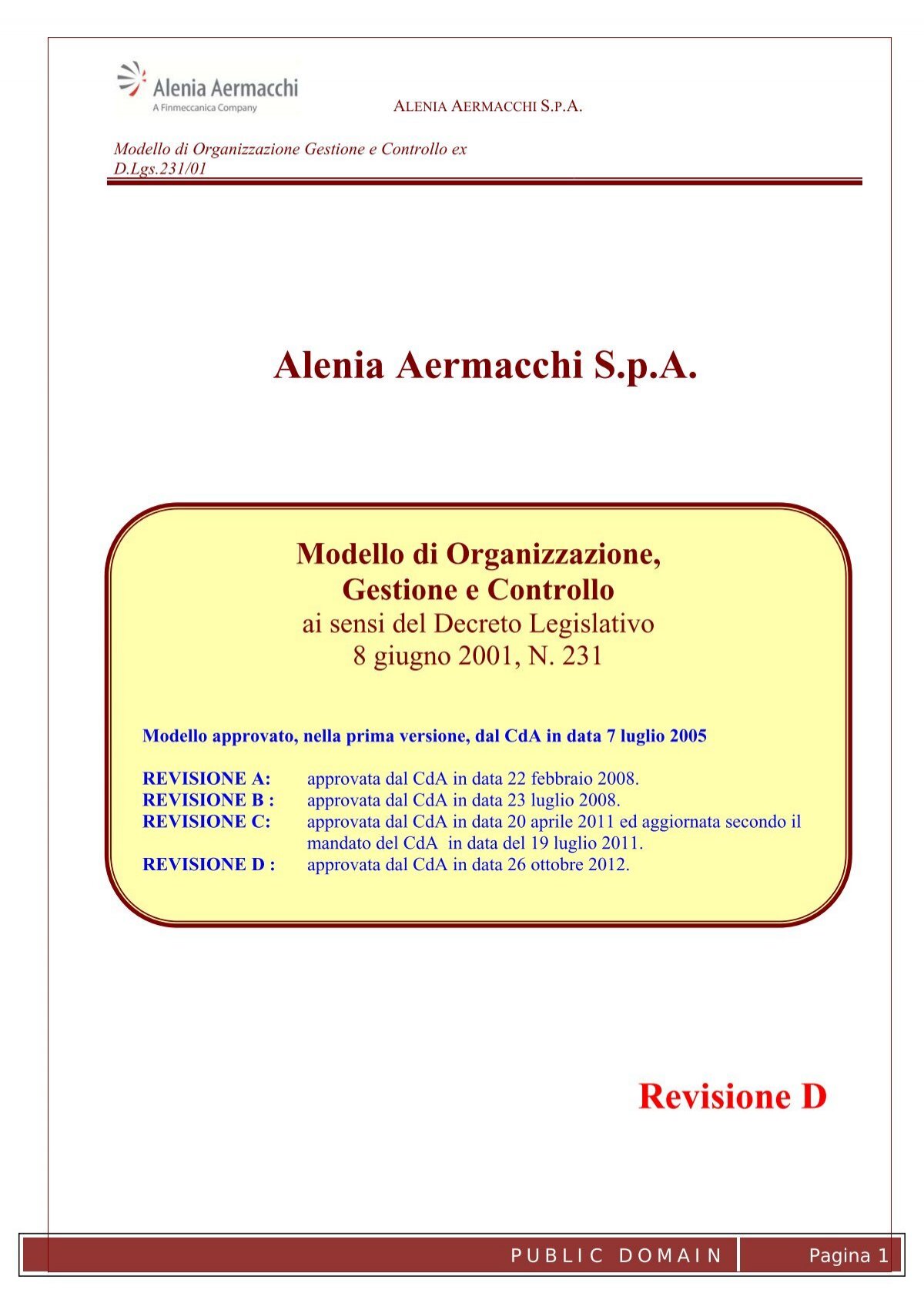 Modello Organizzativo - Alenia Aermacchi