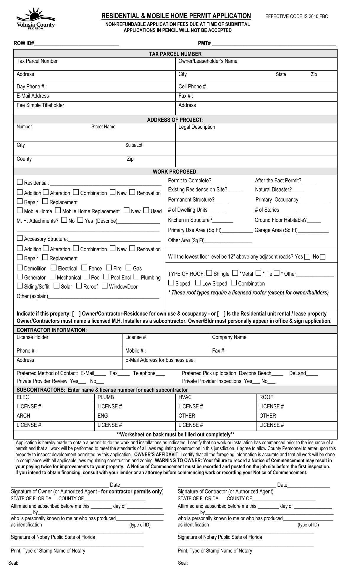 Volusia County Permit Forms