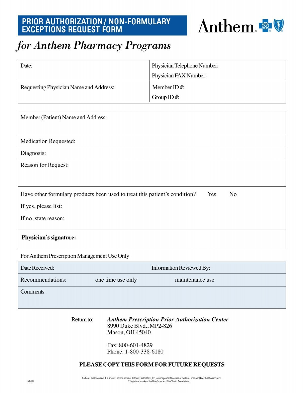 Anthem Prior Authorizationnon Formulary Exceptions Request Forms 1172