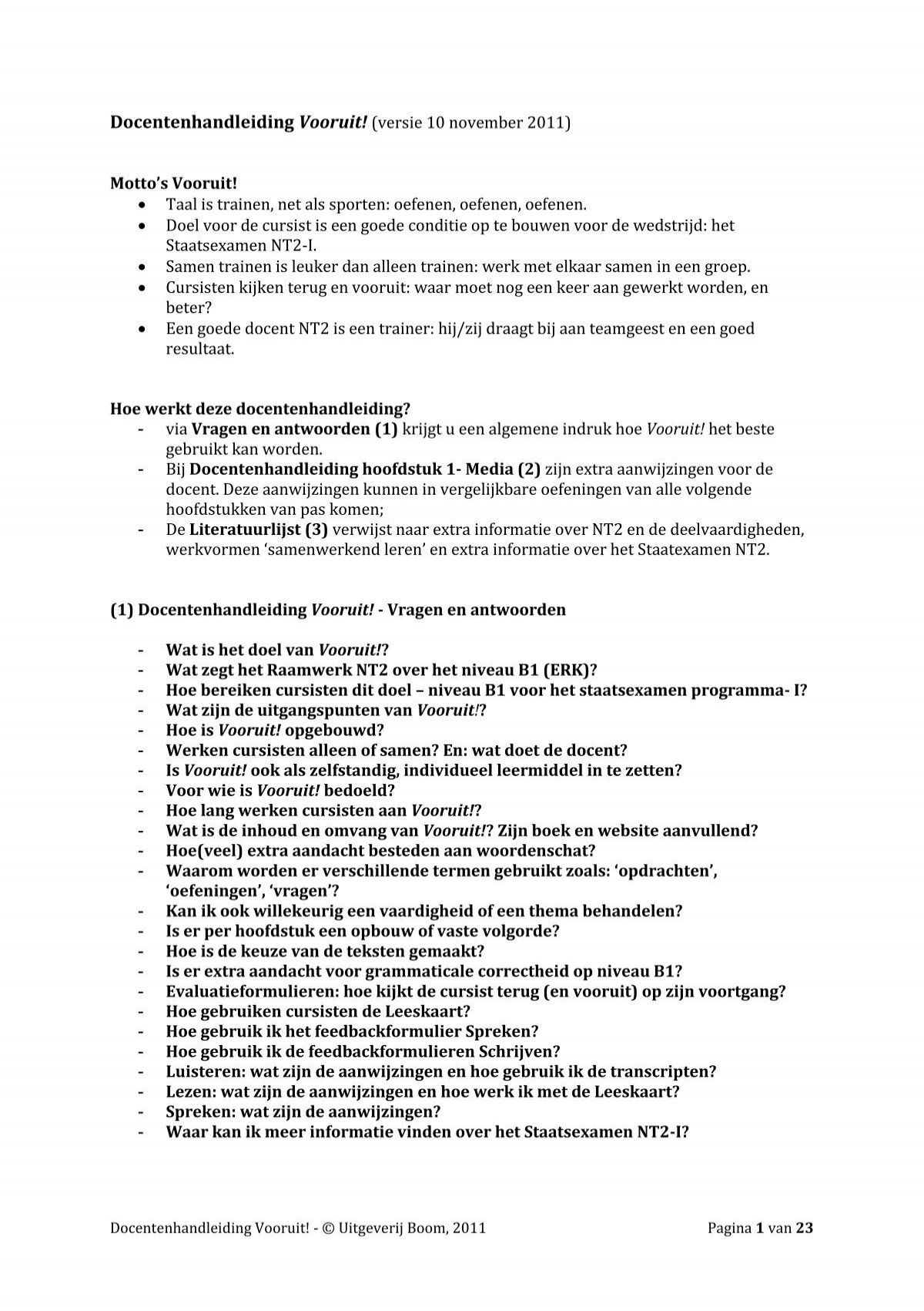 Tether raket Leninisme Docentenhandleiding Vooruit! (versie 10 november 2011 ... - NT2.nl