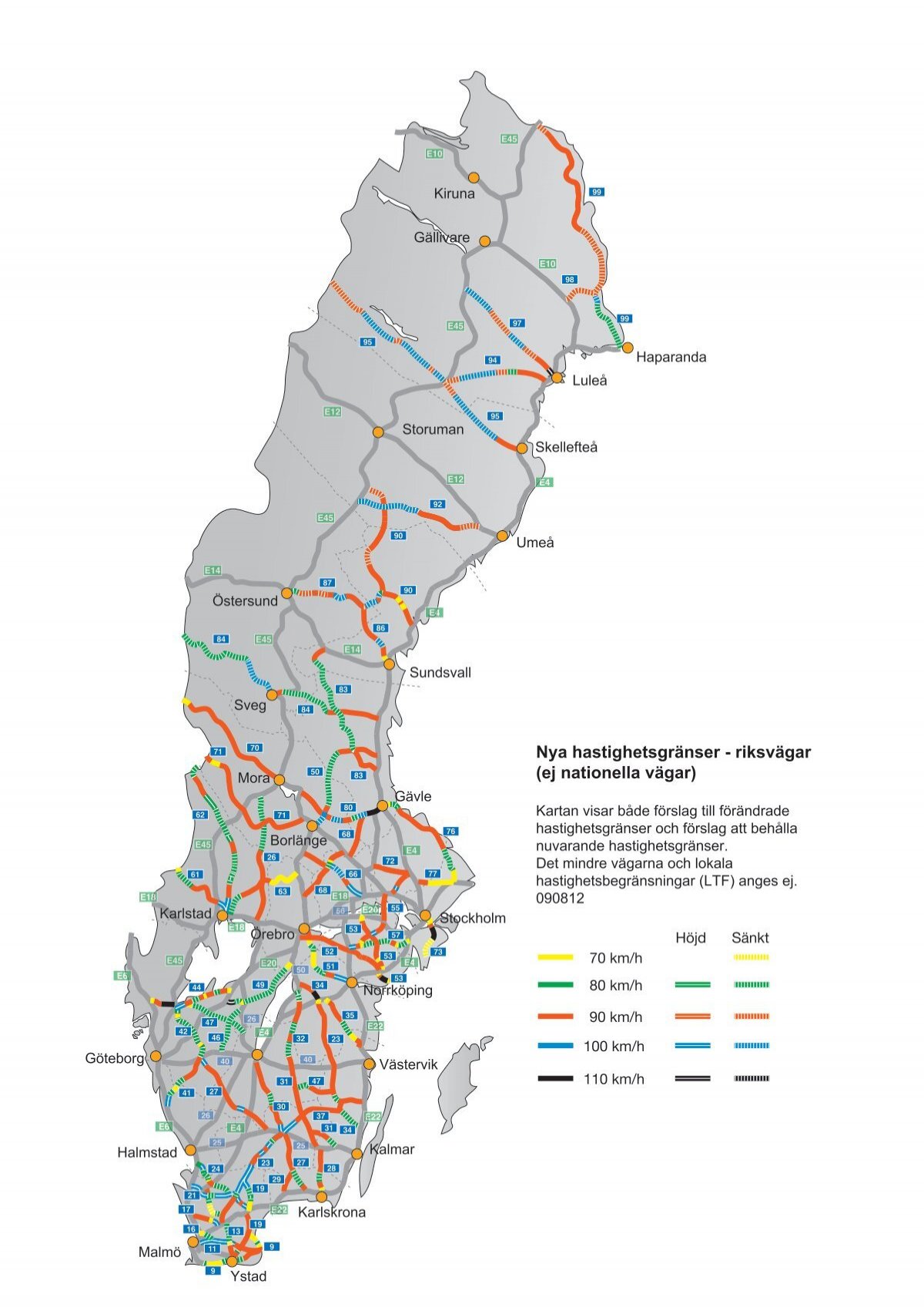 riksvägar karta Nya hastighetsgränser   riksvägar (ej nationella vägar)