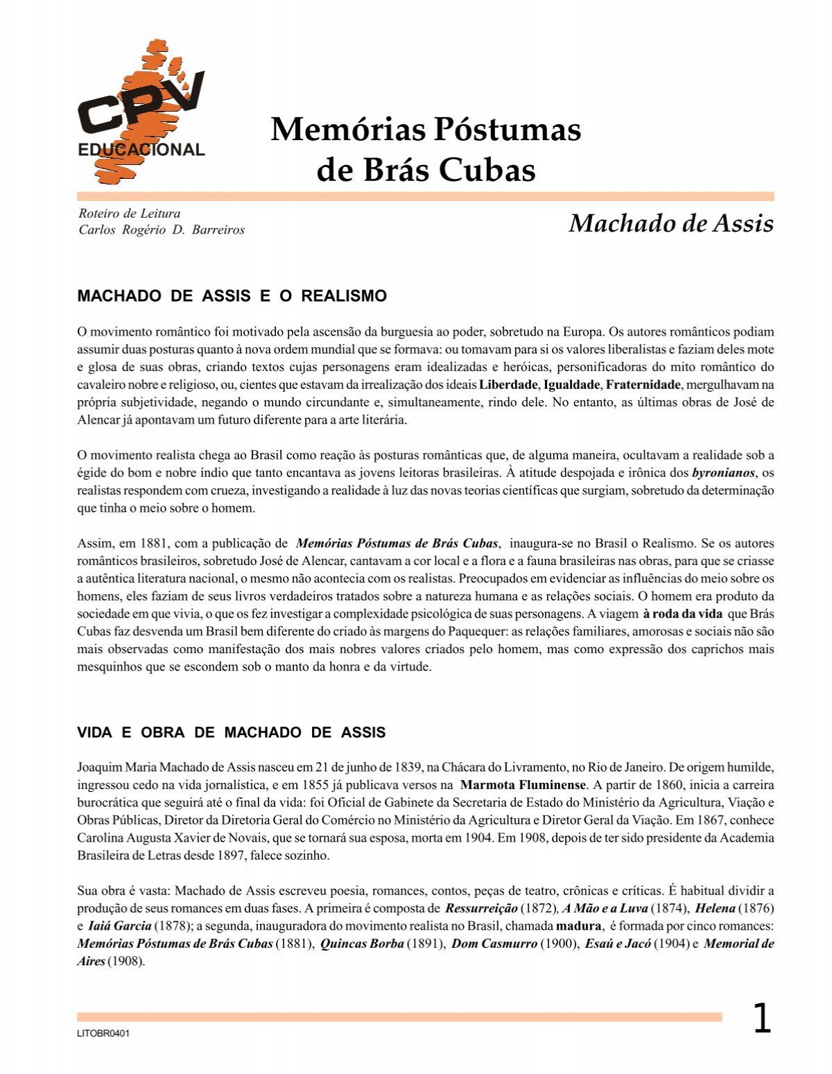 Memórias Póstumas de Brás Cubas - Mundo Educação