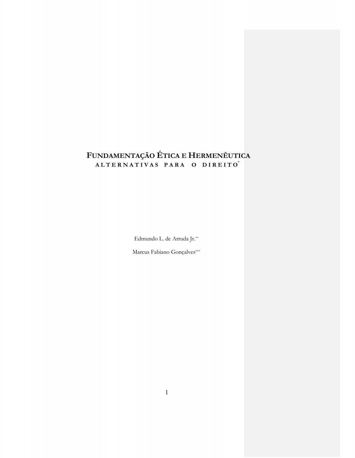 PDF) A PLURALIDADE HERMENÊUTICA COMO INDICATIVO ETICO NO HORIZONTE DA MORAL  FUNDAMENTAL (capítulo de livro)