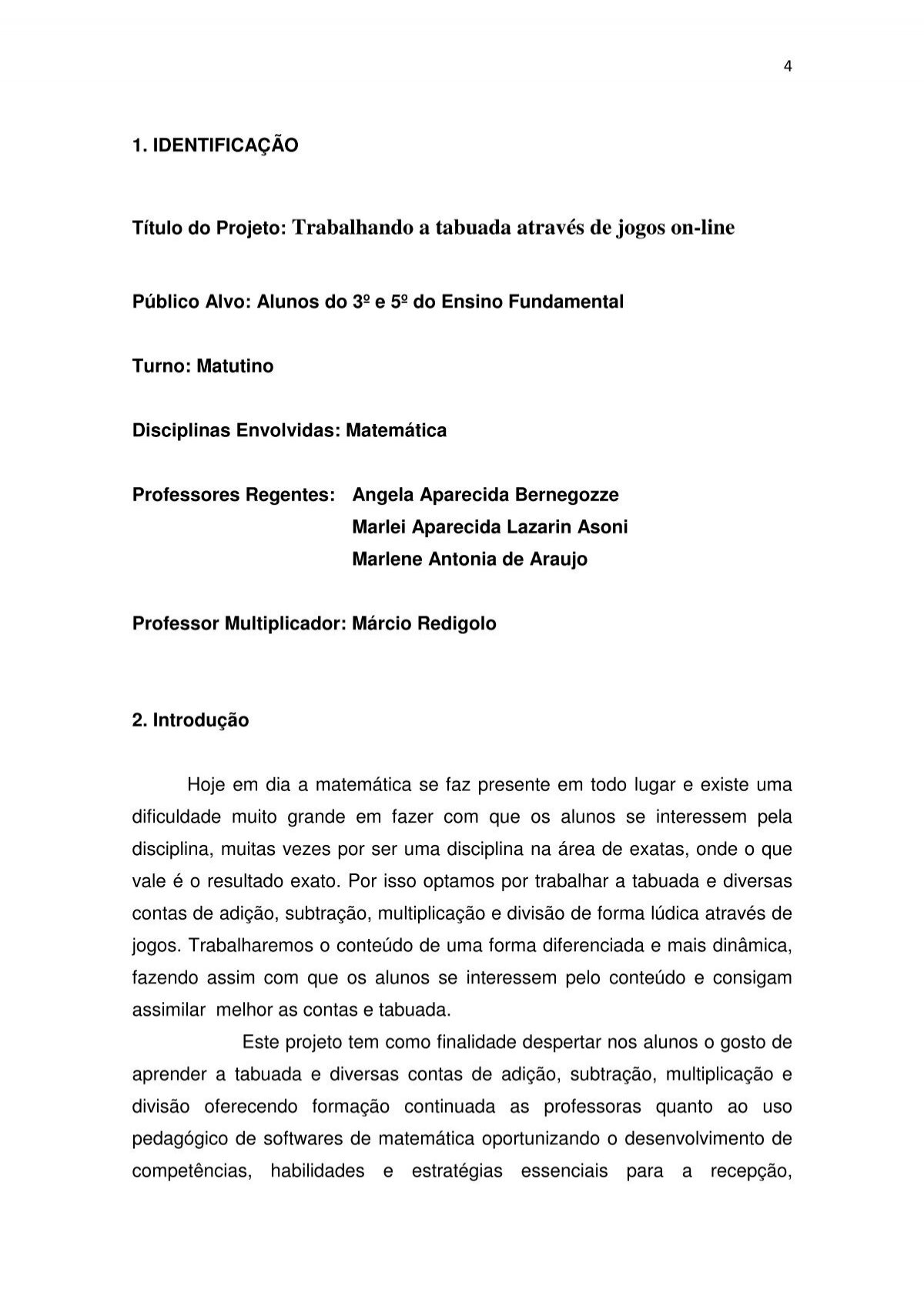 Projeto de Tabuada 1, PDF, Aprendizado