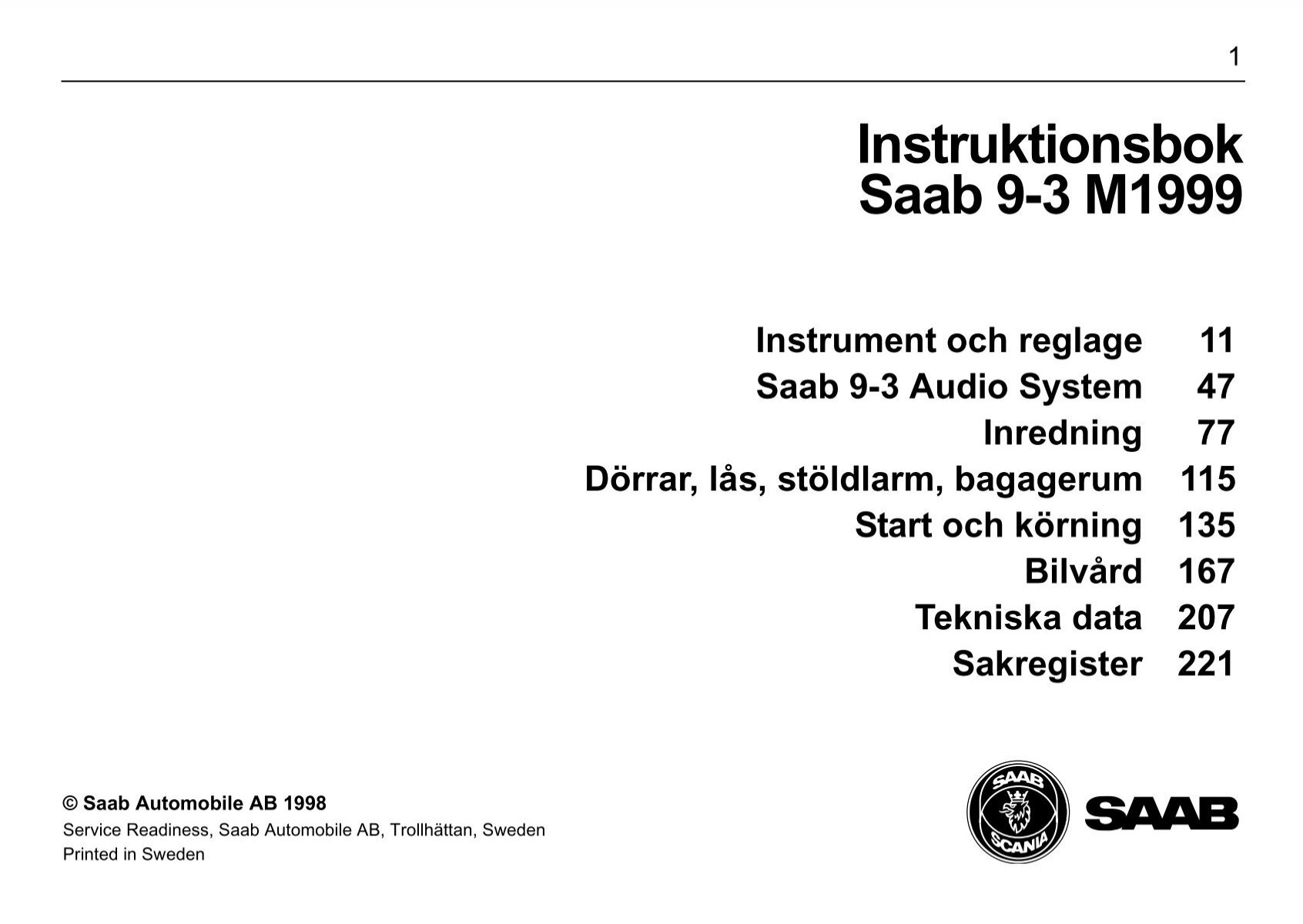 Instruktionsbok Saab 9-3 M1999 - SAABturbo