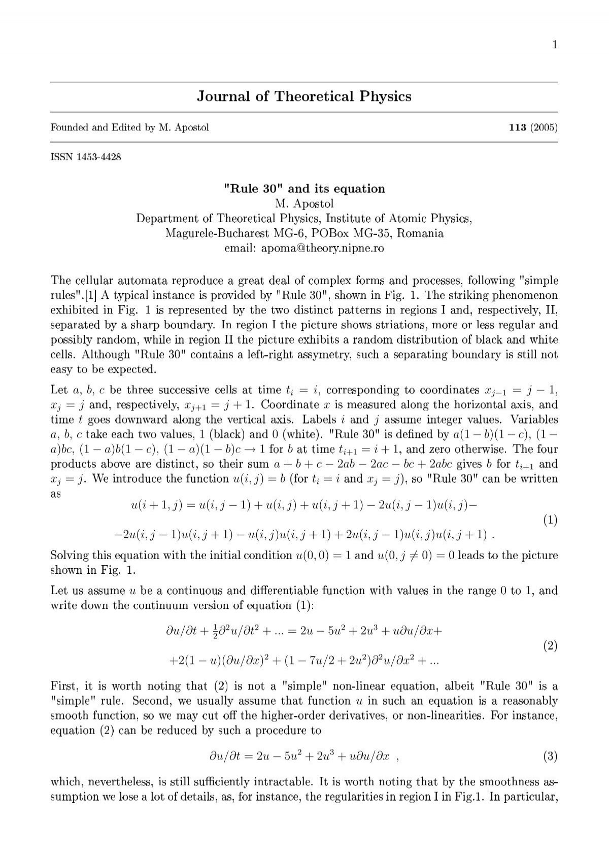 Rule 30 And Its Equation Department Of Theoretical Physics