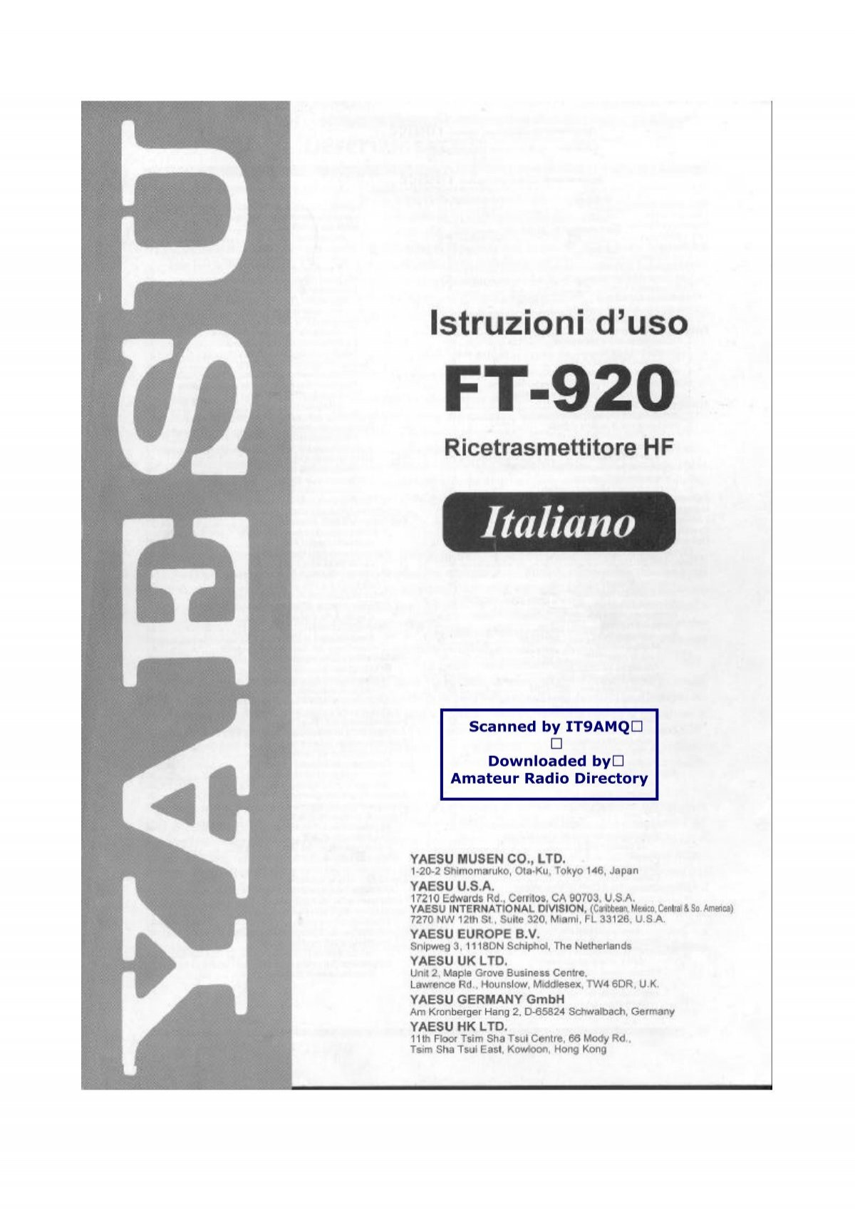 Yaesu - FT-920 Manuale d'uso