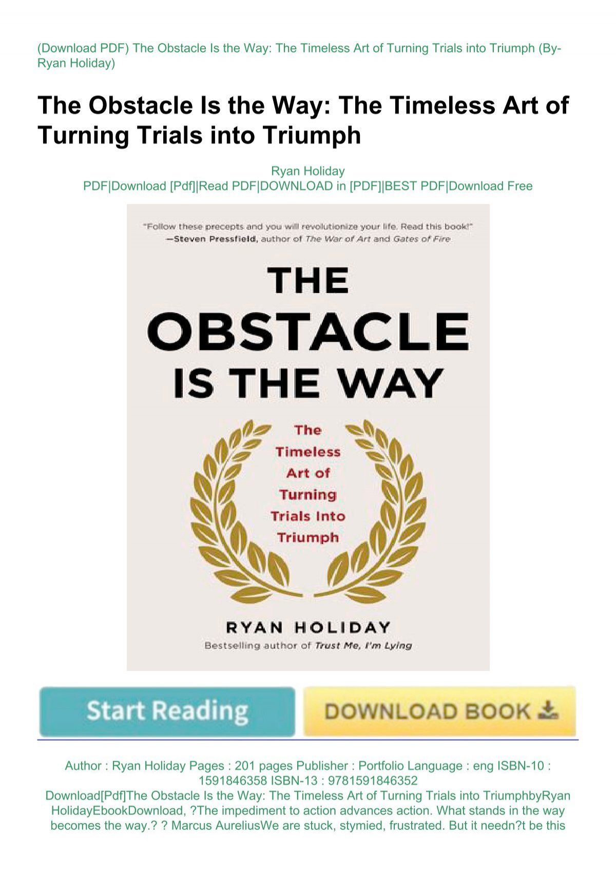  The Obstacle Is the Way: The Timeless Art of Turning Trials  into Triumph eBook : Holiday, Ryan: Kindle Store