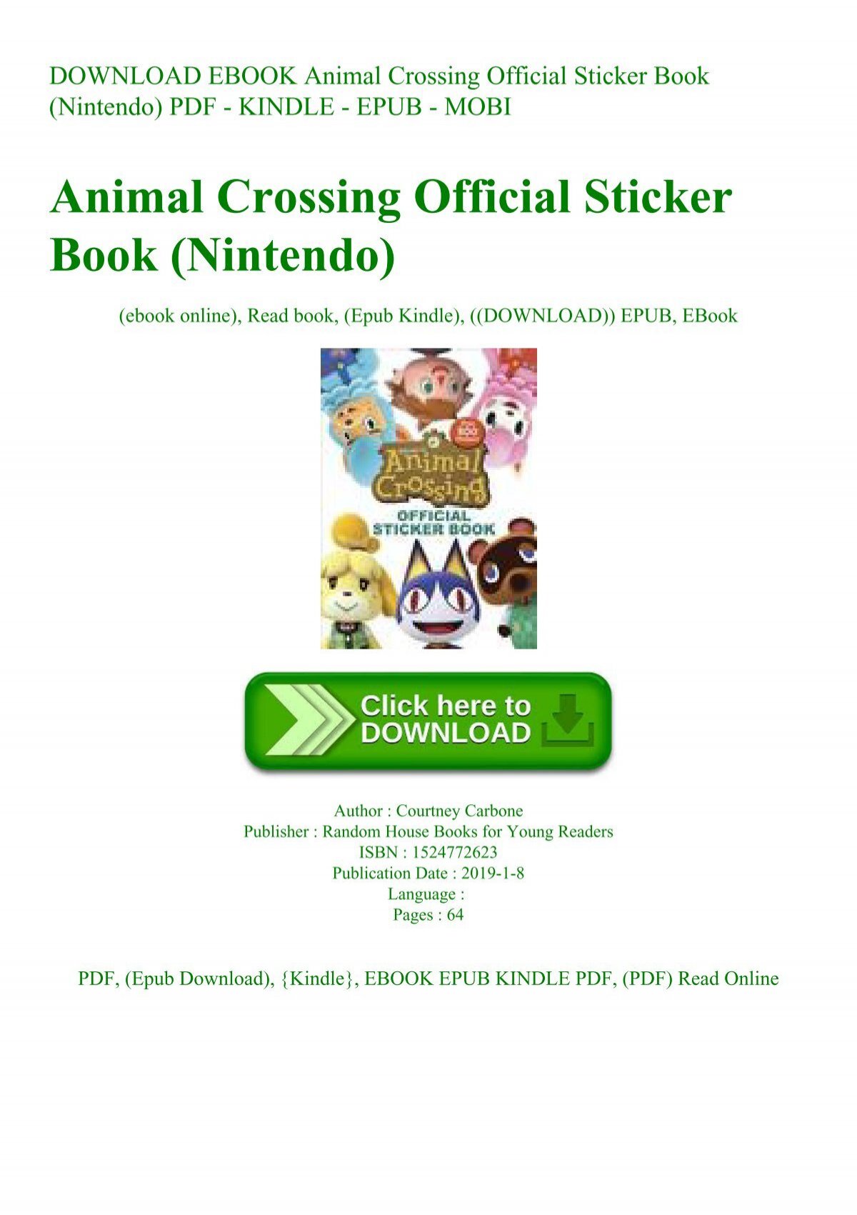 Download Ebook Animal Crossing Official Sticker Book Nintendo