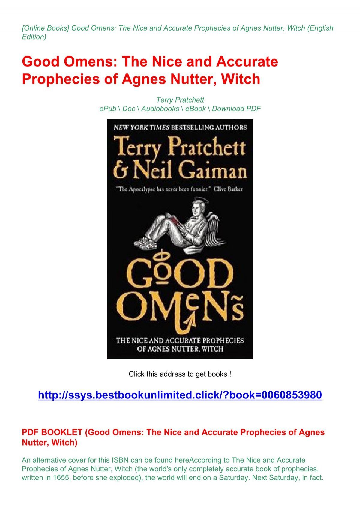 Good Omens: The Nice and Accurate Prophecies of Agnes Nutter, Witch by  Terry Pratchett