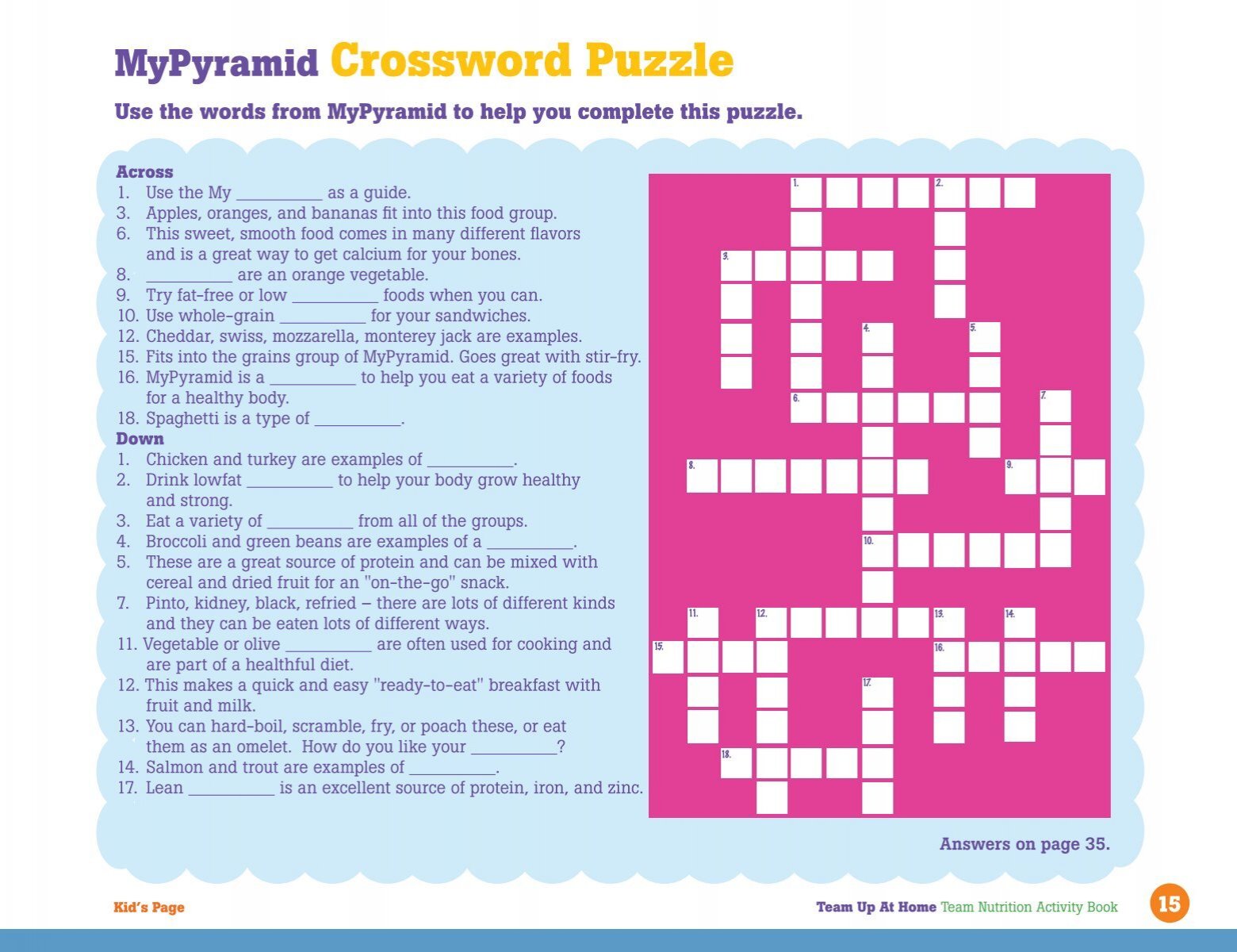 MyPyramid Crossword Puzzle